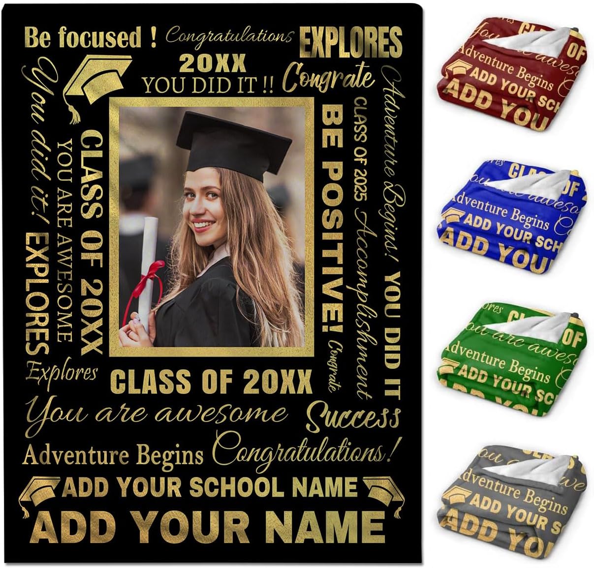 Graduation Blanket 2025, Personalized Graduation Gifts Blanket for Boys Girls,Highschool,Senior,College Class of 2025 Graduation Blanket,Graduation Gifts for Her/Him 2025,50"x60"