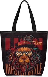 Sacolas de lona com zíper e bolso interno, bolsa de ombro feminina casual bolsa de mão óculos de leão, bolsas de compras reutilizáveis de cozinha, bolsas de lona para uso em bolsas de livros, sacolas de compras, sacolas de presente, Multicor