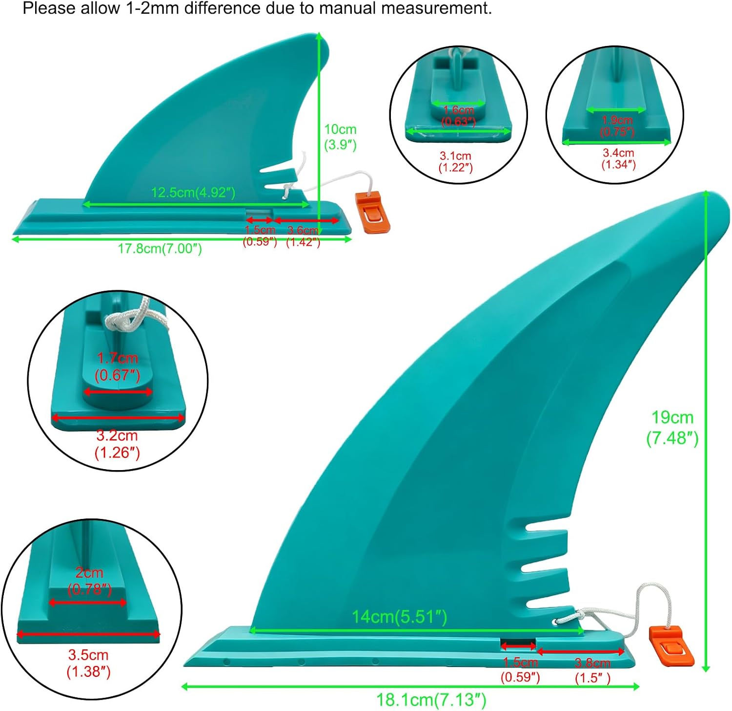 7" Paddle Board Fin Repalcement, Nylon Fiberglass Reinforced, No-Tool Installation, New Single Fin for Inflatable SUPs, Surfboard, Stand-up Paddleboard, Longboard.