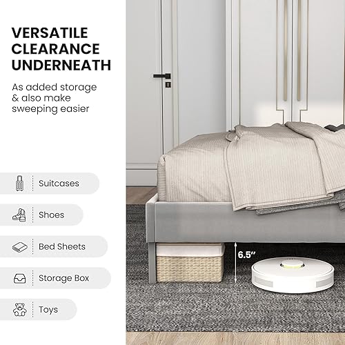 Miniatura 4 de Giantex Base de cama de terciopelo tamaño Queen con cabecero, moderna plataforma tapizada, base de colchón con 12 listones de madera fuertes, no