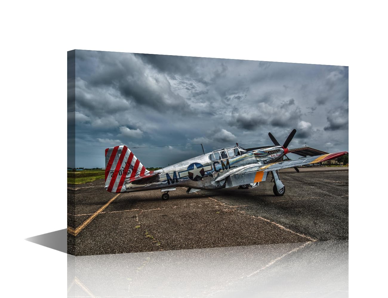 World War Ii Aircraft North American P-51 Mustang Picture Canvas Wall Art 1 Panel Print Modern Home Decor Canvas Wall Decor for Living Room Bedroom Posters Prints Framed Ready to Hang 18x12 in