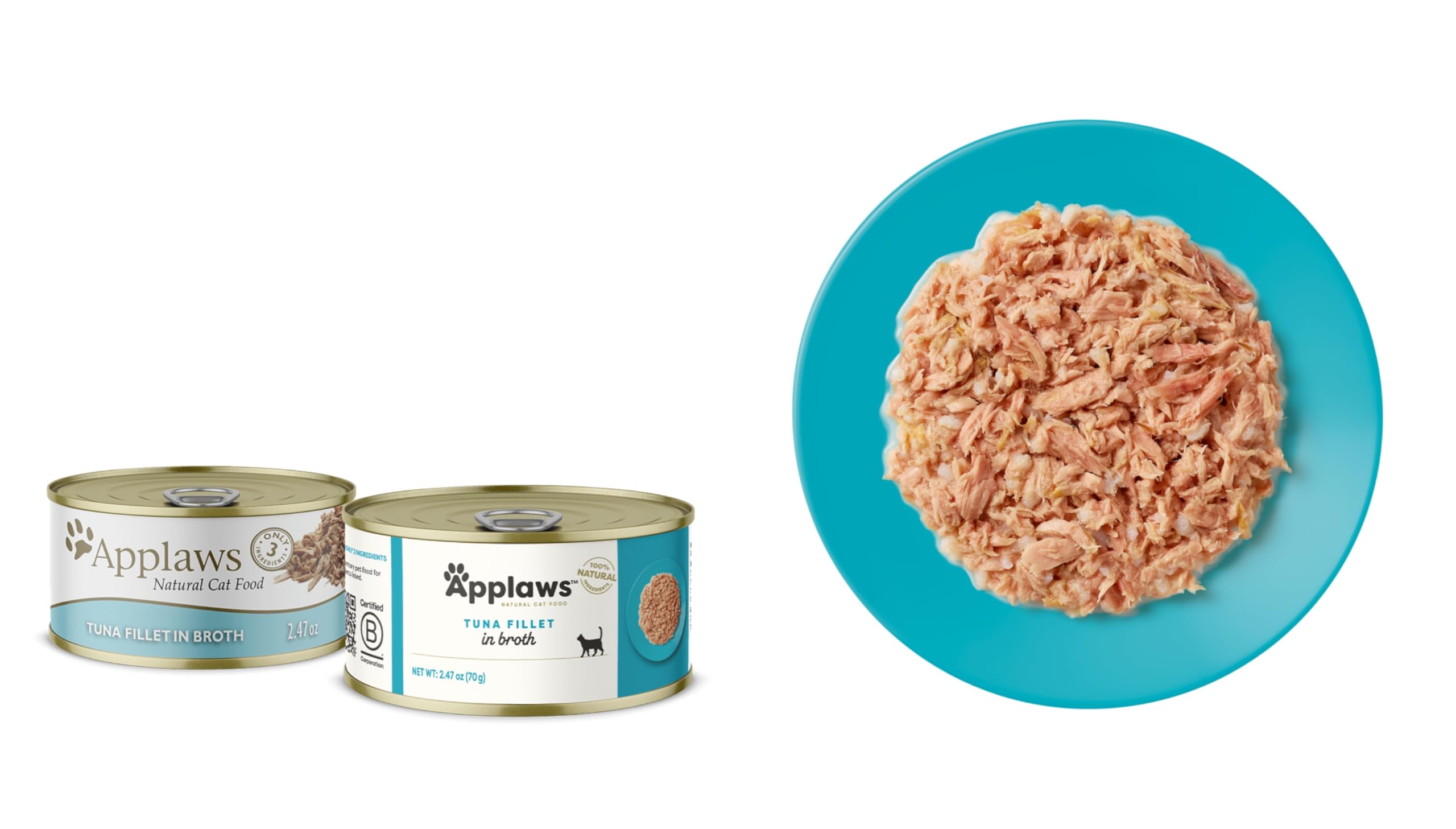 Applaws Additive Free Canned Cat Food in Broth in 3 Flavors: 4 Tuna, 4 Ocean Fish and 4 Chicken with Pumpkin (12 Cans Total, 2.47 Ounces Each)