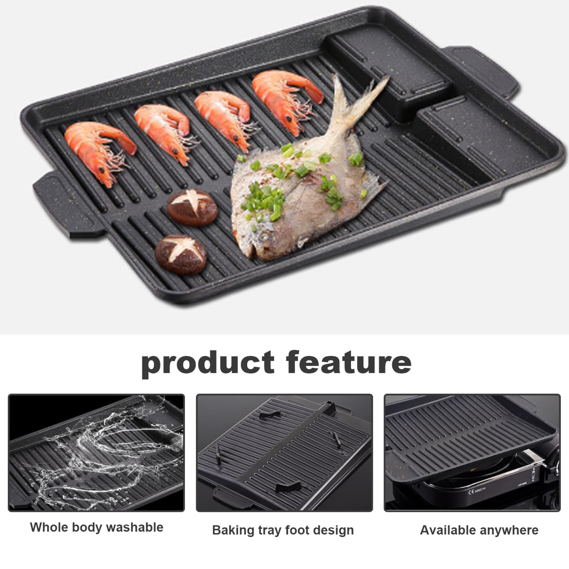 Plaque de grill 14.57x10.24 pouces BBQ Rack Grill Grill Aluminium Grill Aluminium Plaque d'allonge avec poignée pour la cuisinière à gaz de camping, plaque de cuisson électrique, plaquette en fonte,