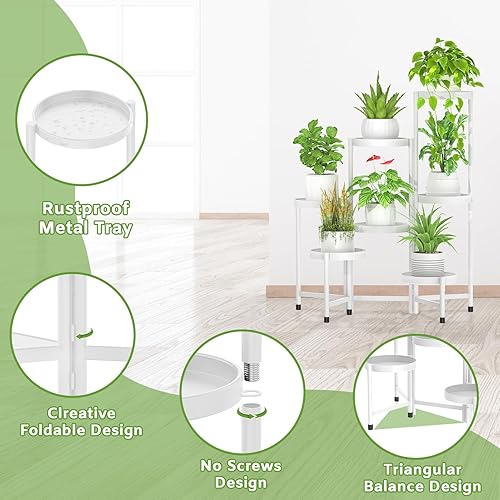 Miniatura 3 de FLMOUTN Soporte de esquina de 7 niveles para plantas para interiores y exteriores, estante alto de metal para múltiples plantas, soporte resistente