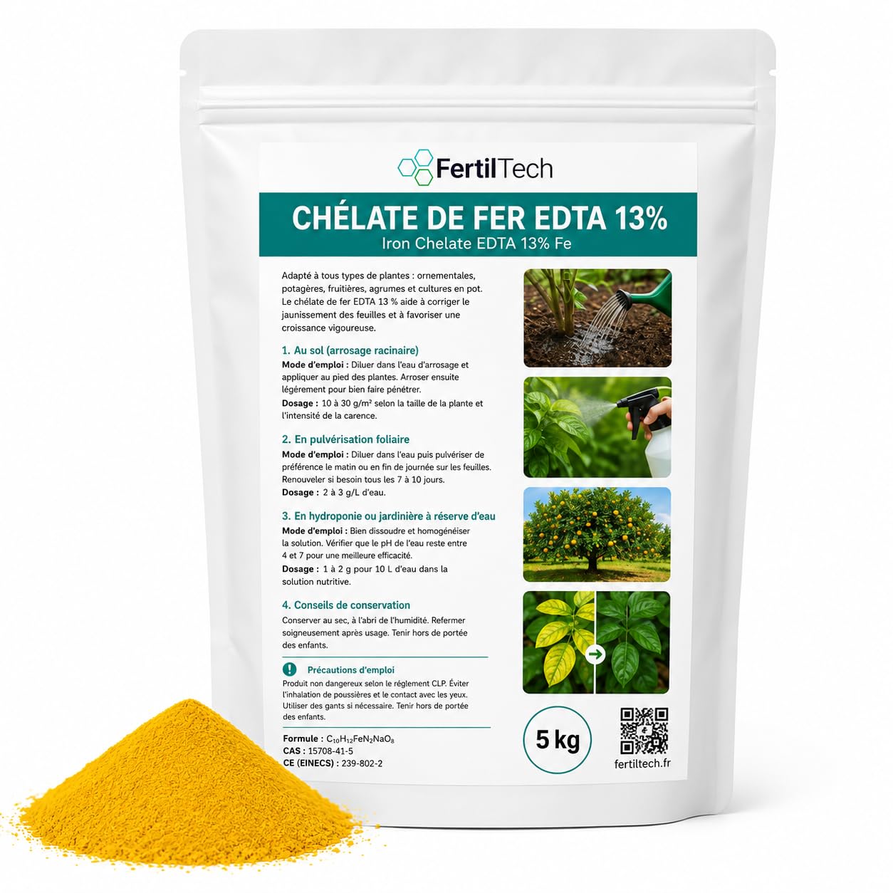 Chelato di Ferro EDTA 13% 5 kg Anti-Clorosi per Piante e Prato | Concime Fogliare Solubile Corregge le Carenze di Ferro | Giardino, Foglie Gialle, Orto, Arbusti, Idroponica