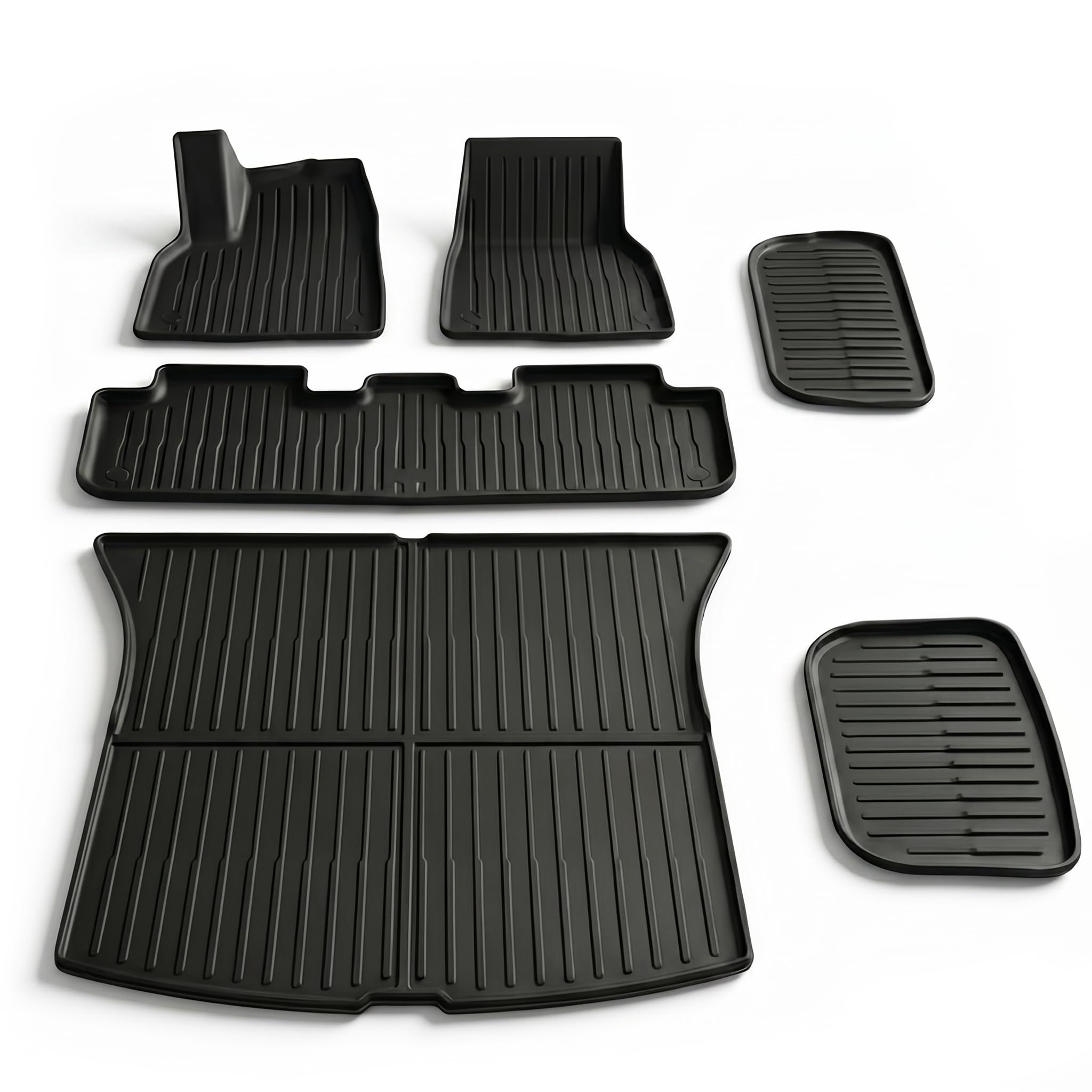6 Pcs pour Tesla Model Y Juniper Tapis de Sol 2025-2026 | toutes saisons en TPE antidérapants et garniture de coffre avant Frunk arrière coffre Accessoires(Premium et Performance)