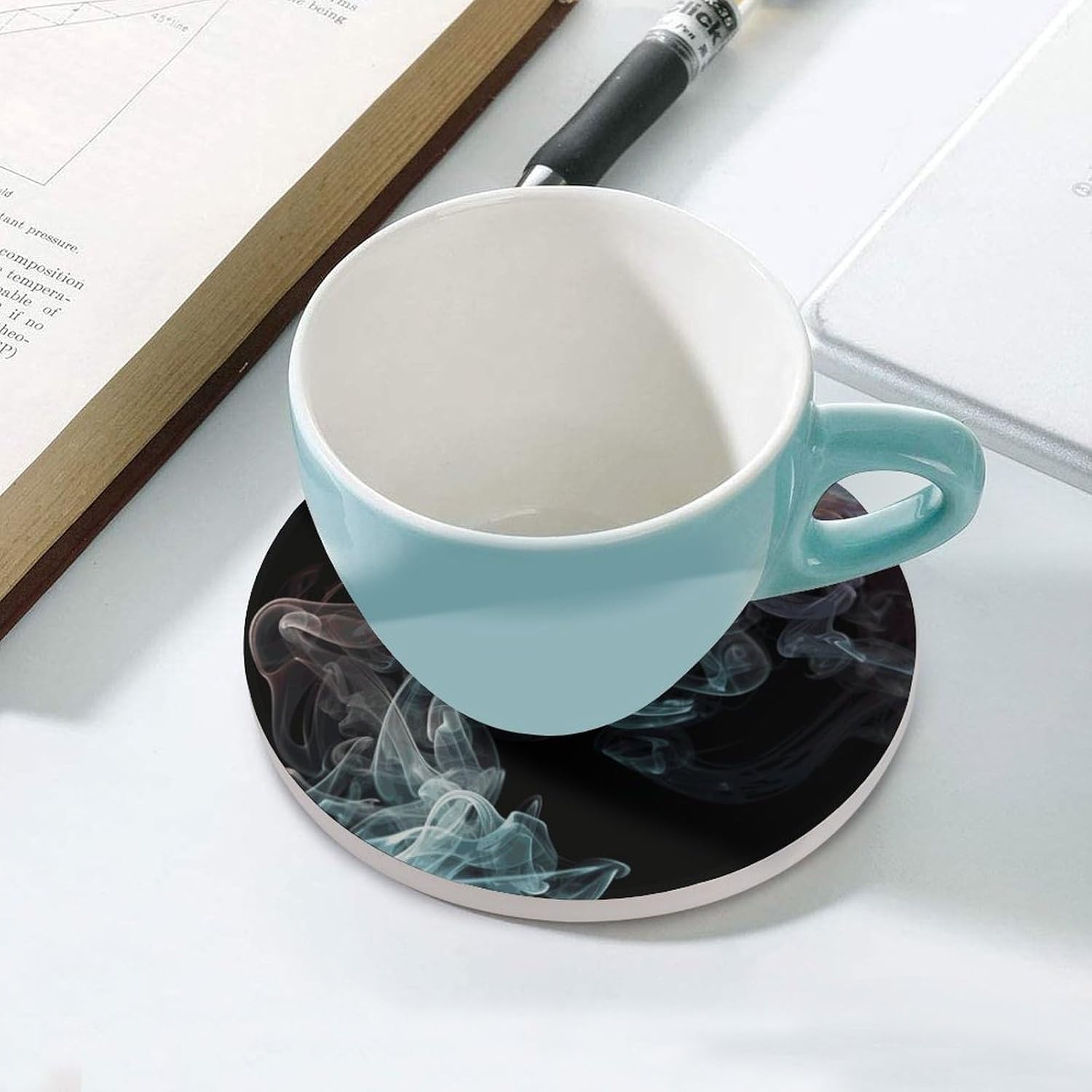Psychedelic Smoke Coaster with Cork Base Drink Coasters for Coffee Table Decor Modern Cup Coasters with Non-Slip & Heat-Resistant Cute Ceramic Table Coaster for Home Dining