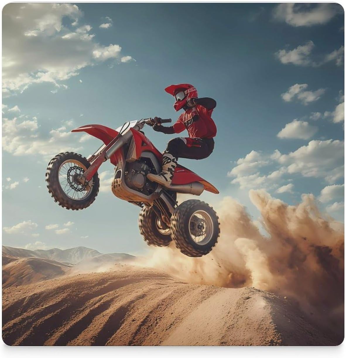 Three Wheeler Motocross Coasters for Drinks Square Ceramic Coasters Cup Mats with Cork Base