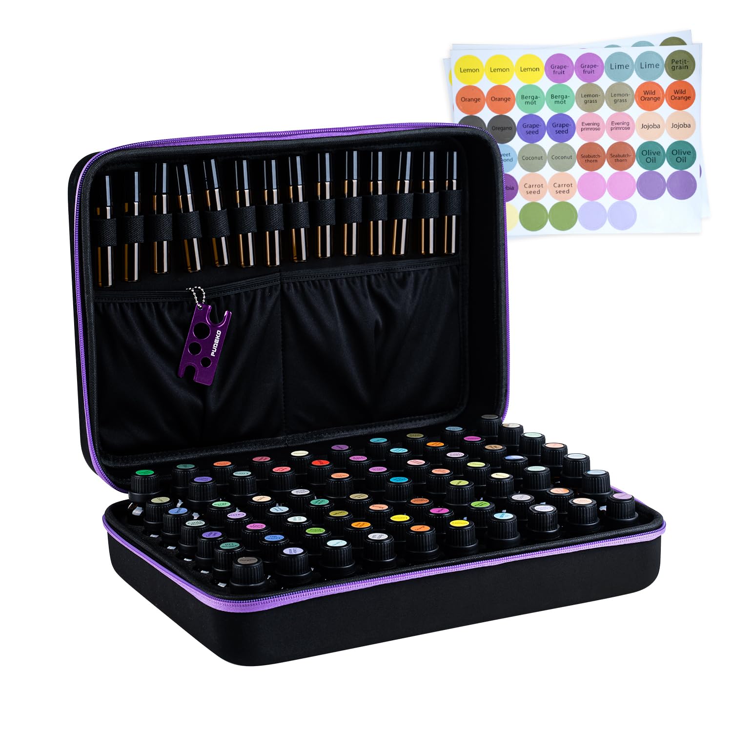 Essential Oil Storage Case with Labels and Roller Bottle Opener