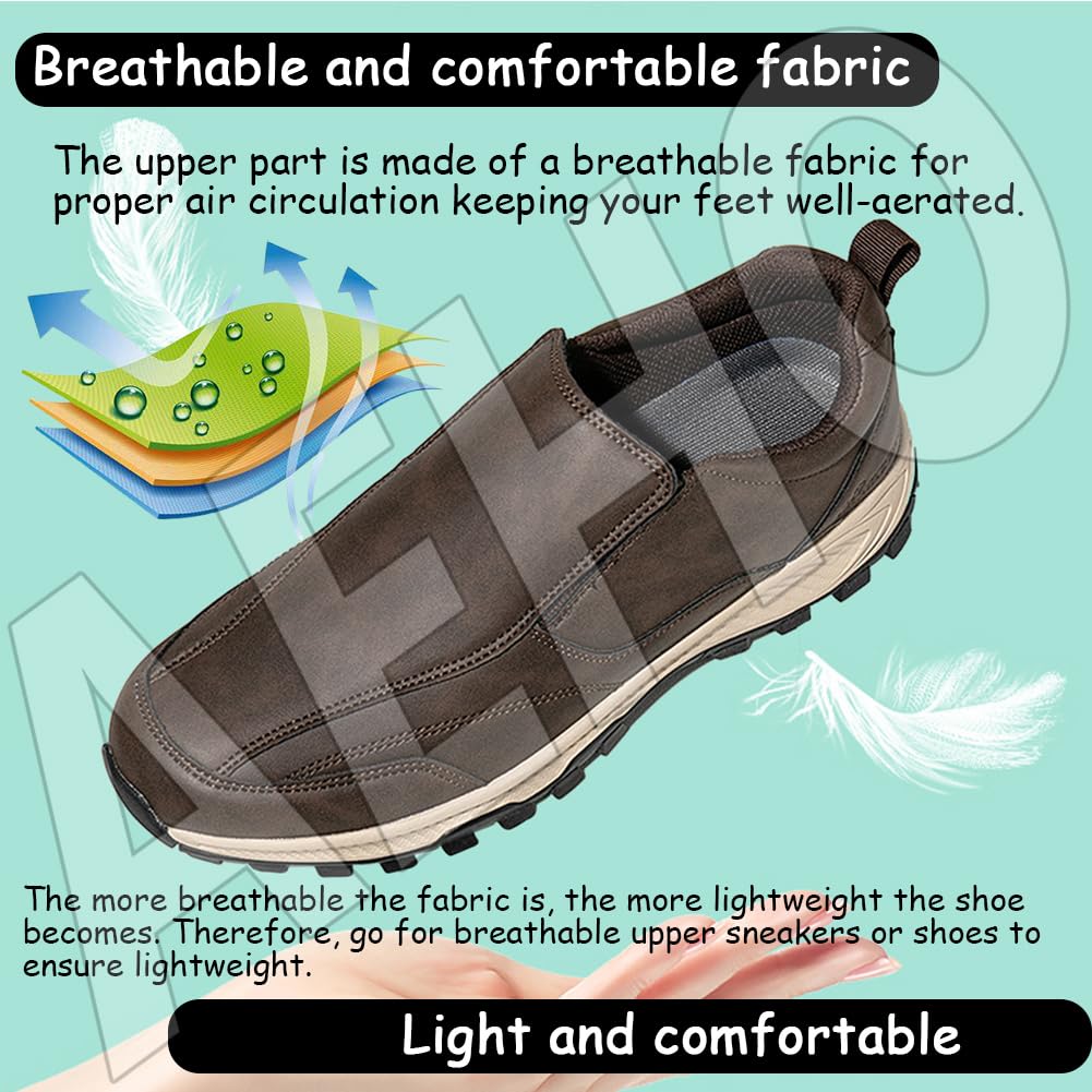 AEHO Chaussure de Marche Hommes Chaussures Slip on Sneakers Chaussure sans Lacets De Course Sport Casual Chaussures De Respirantes Légères Outdoor Shoes Confortables,Light Brown,41/255mm