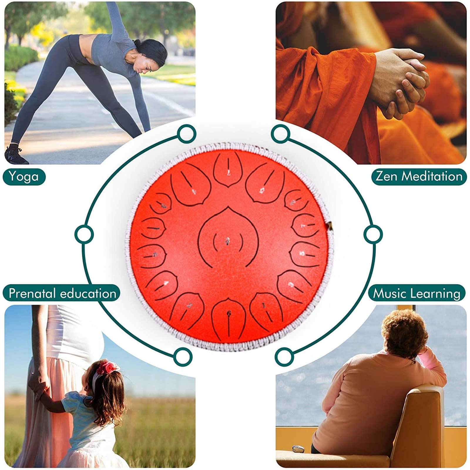 Handpan - Tamburo lingua, 35,5 cm, 15 note, con mazzuole e borsa per il trasporto, ideale per yoga, meditazione e educazione musicale per tutte le età