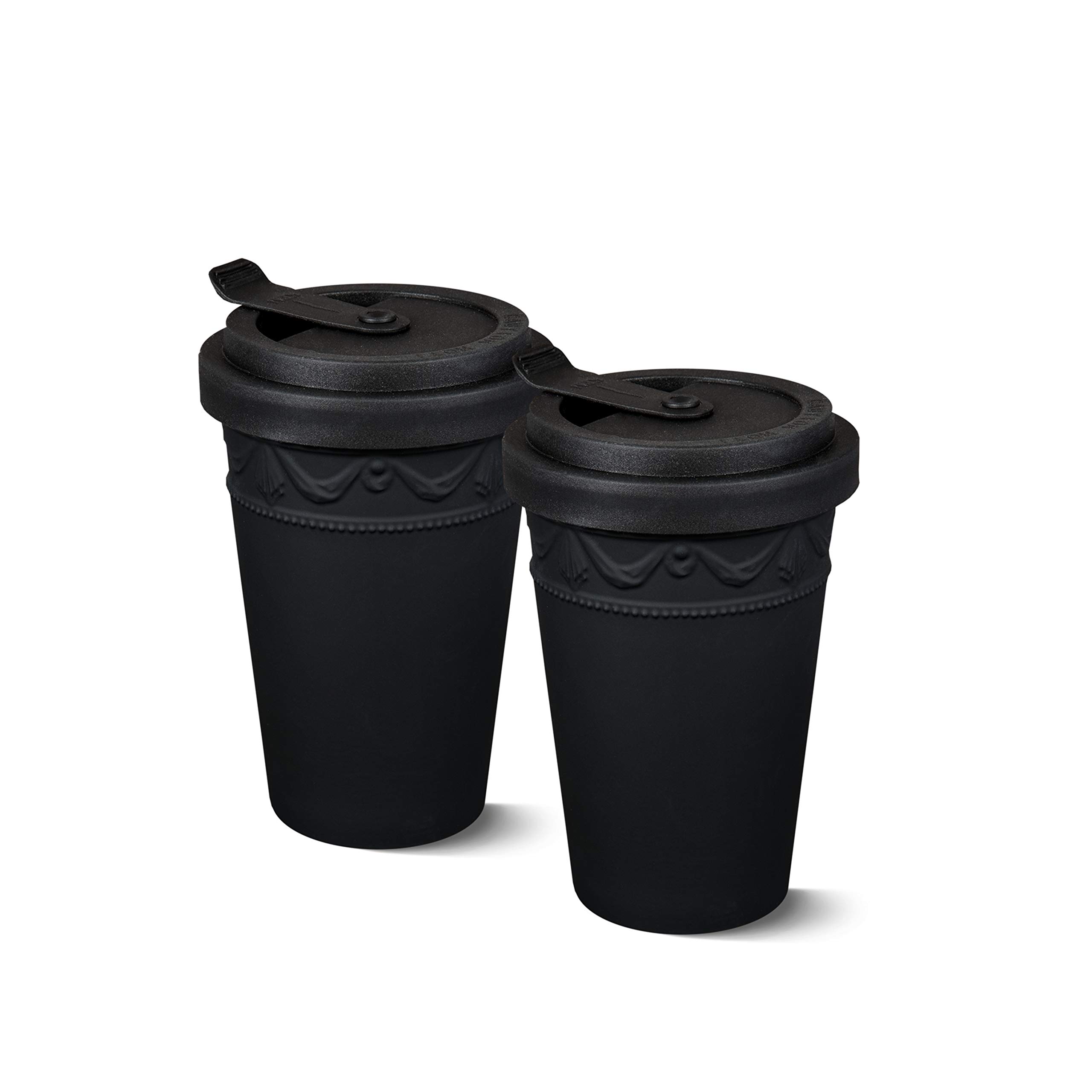 KPM Berlin Kurland To-Go 2-częściowy zestaw kubków, porcelana, kubek do kawy, kubek do herbaty, ręcznie robiony, czarny w pudełku prezentowym