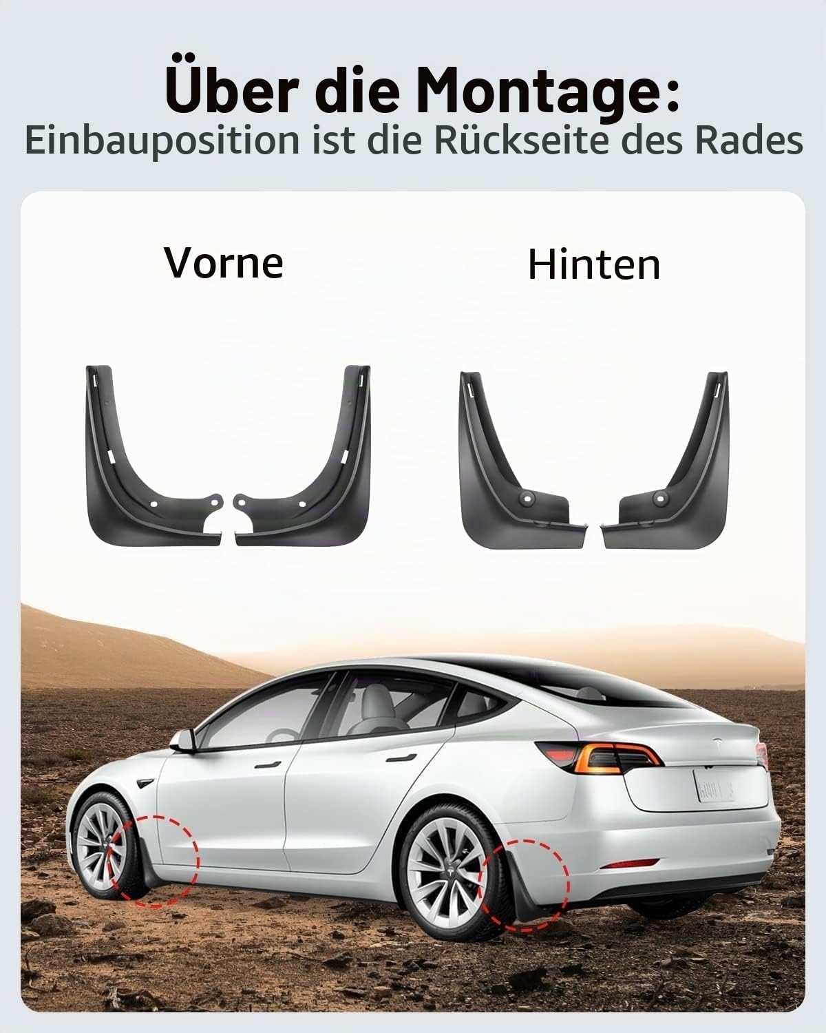 BASENOR 2017-2023 Tesla Model 3 Schmutzfänger Spritzschutz Kotflügel Kein Bohren Kein Klebeband Schmutzfänger Allwetterschutz Kotflügel für Model 3 Außenzubehör (4er Set)