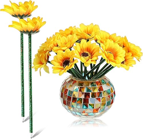 Chinco 16 bolígrafos de girasol, flores artificiales, bolígrafo creativo de tinta de gel de girasol, bolígrafo de escritura de flores de 0.028in