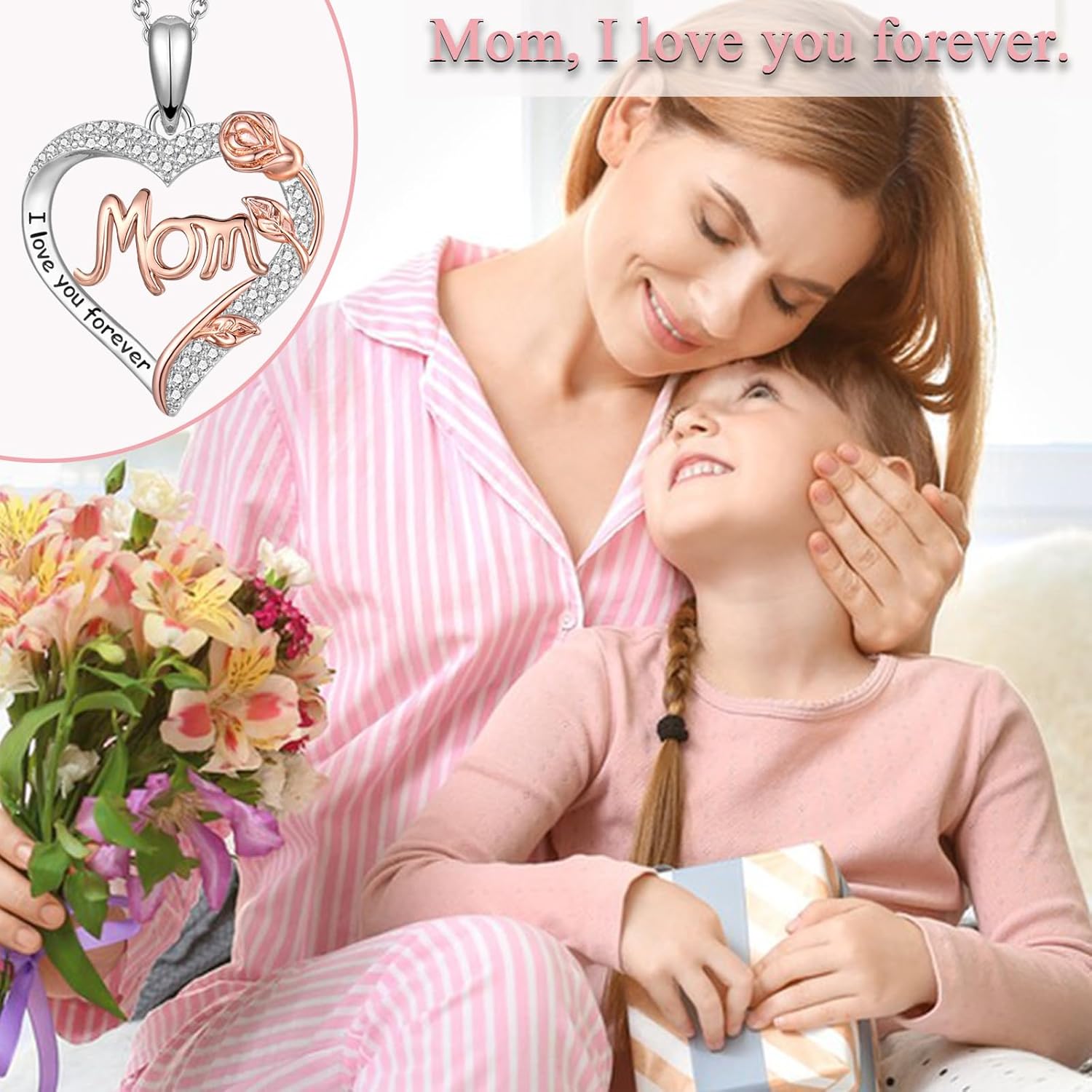 Nana Mom Daughter Necklace Gifts for Nana Grandma Grandmother Mom Daughter, To My Nana Mom Daughter Rose Heart Pendant Necklace Gifts -Birthday Christmas Wedding Retirement Gifts for Women Teen Girls Her - Image 2