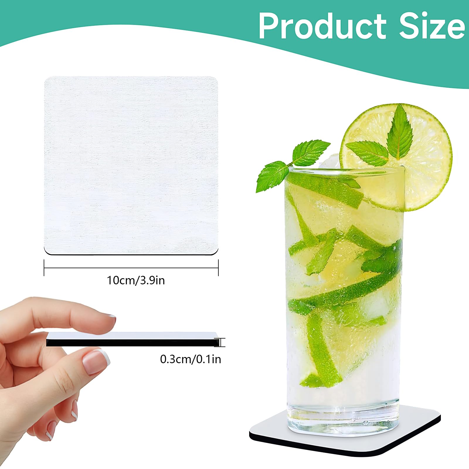 100Pcs Sublimation Blank Cup Coasters, Sublimation Square Blank Coasters Bulk Drinks Cup Mats for Sublimation Transfer Heat Press Printing DIY Crafts, 4 x 4 Inches