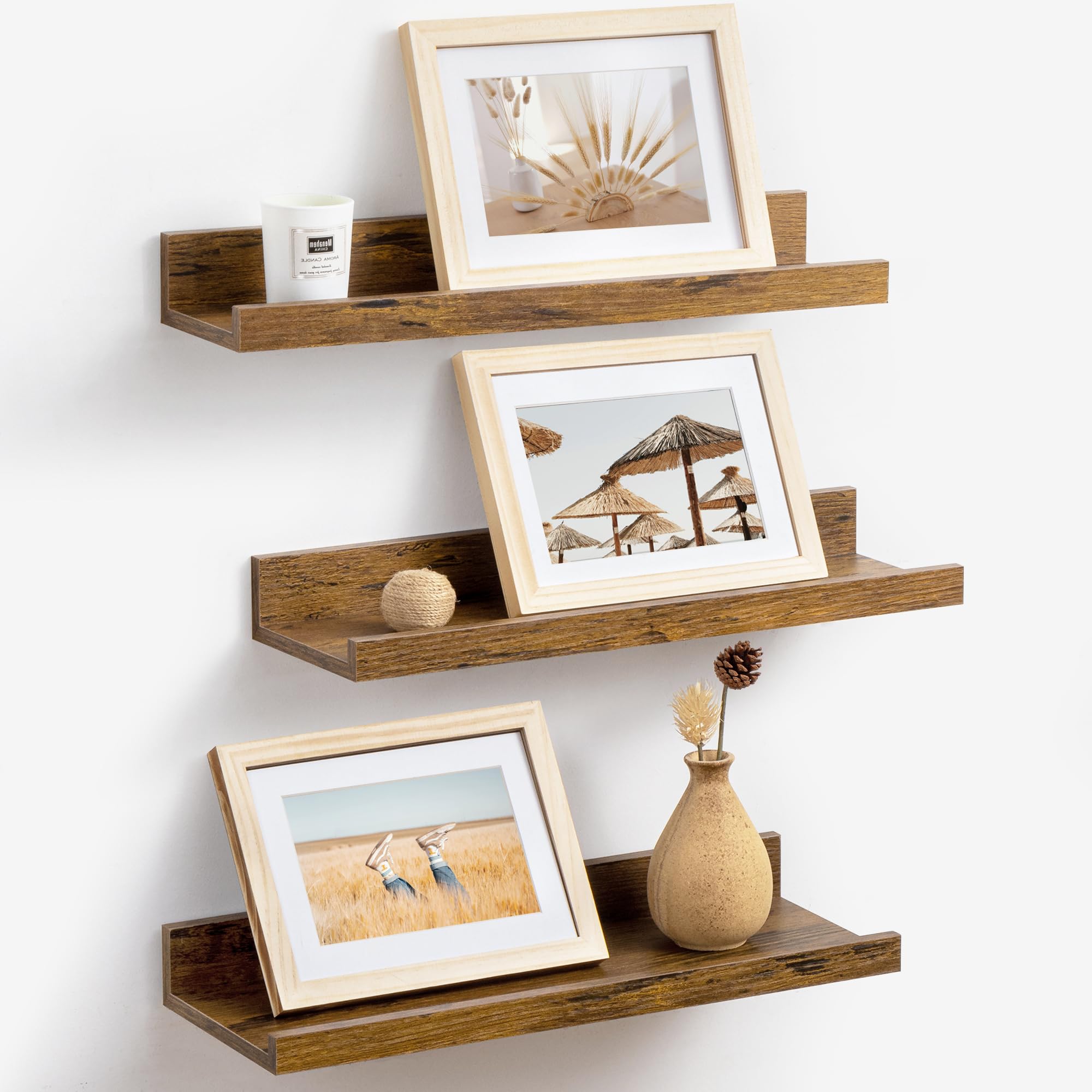 Axeman Floating Shelves for Wall, Picture Ledge Shelf Set of 3, Rustic Picture Shelf for Wall with Ledge, 16 Inch Floating Shelves with Lip, Photo Ledge Shelf Nursery Bookshelf Display Shelf