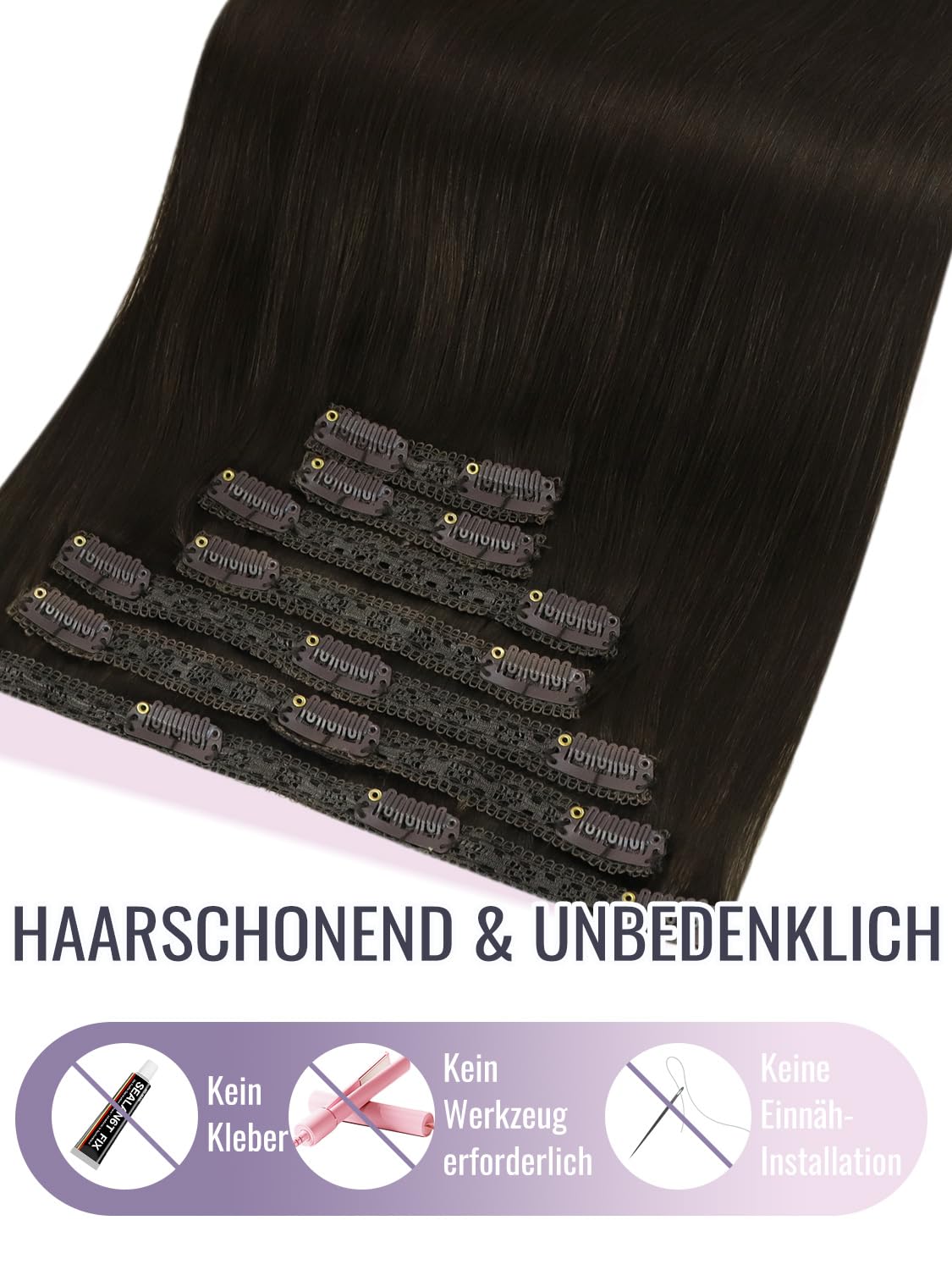 Fshine Extensions Echthaar Clip Dunkelbraun 40 cm 120 g 7 Stücke | Einfach anzubringen, Schnell einsetzbar, Haarschonend, Anfängerfreundlich, Natürliches Volumen, Glatt und Seidig