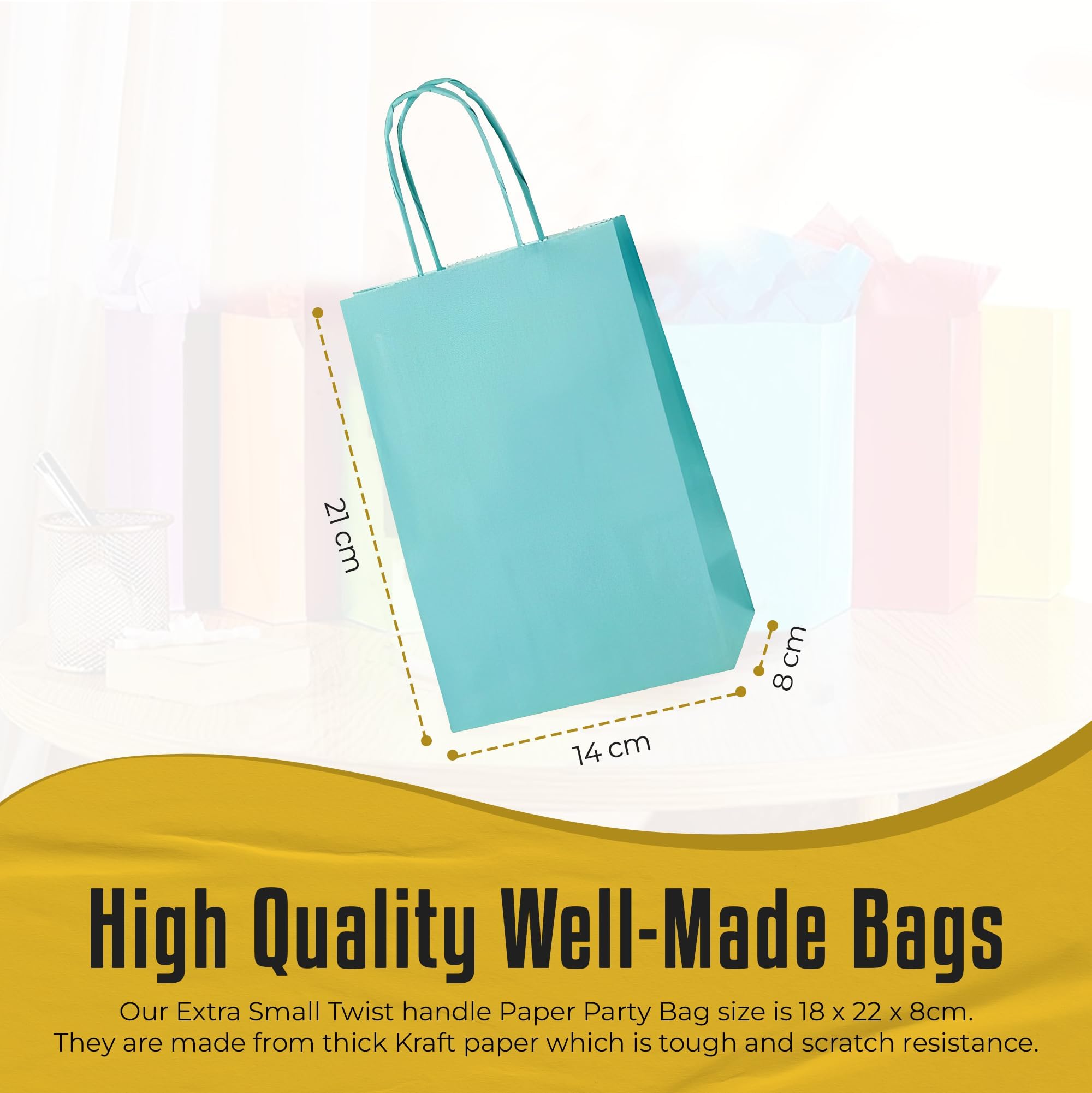 Thepaperbagstore 20 Light Blue Paper Party Bags With Handles, Colourful Paper Gift Bags for Kids and Adults Parties Birthdays - Image 4