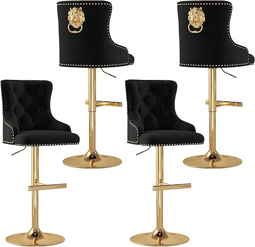 Miniatura 85 de ABET Juego de 2 taburetes de bar, taburetes de altura de mostrador con reposapiés, silla giratoria ajustable de terciopelo para isla de cocina con