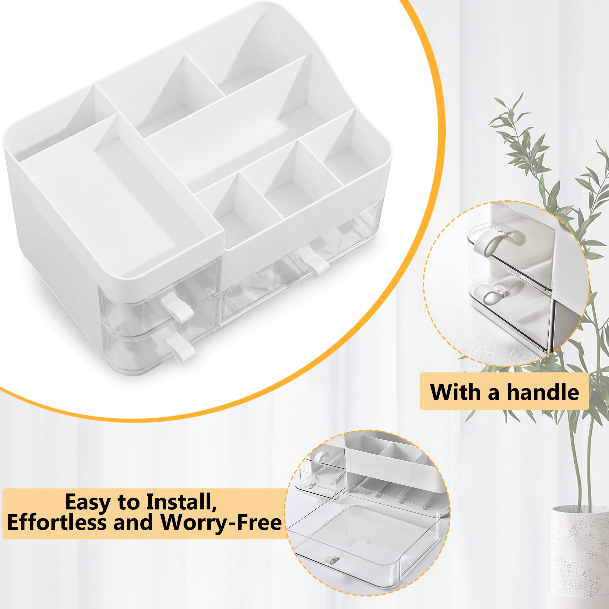 Makeup Kosmetik Organizer mit Schubladen, Plastic Kosmetik Aufbewahrungsbox Waschtische, Schlafzimmer und Badezimmer, Kosmetik Box für Lippenstift & Beauty Zubehör, Weiß