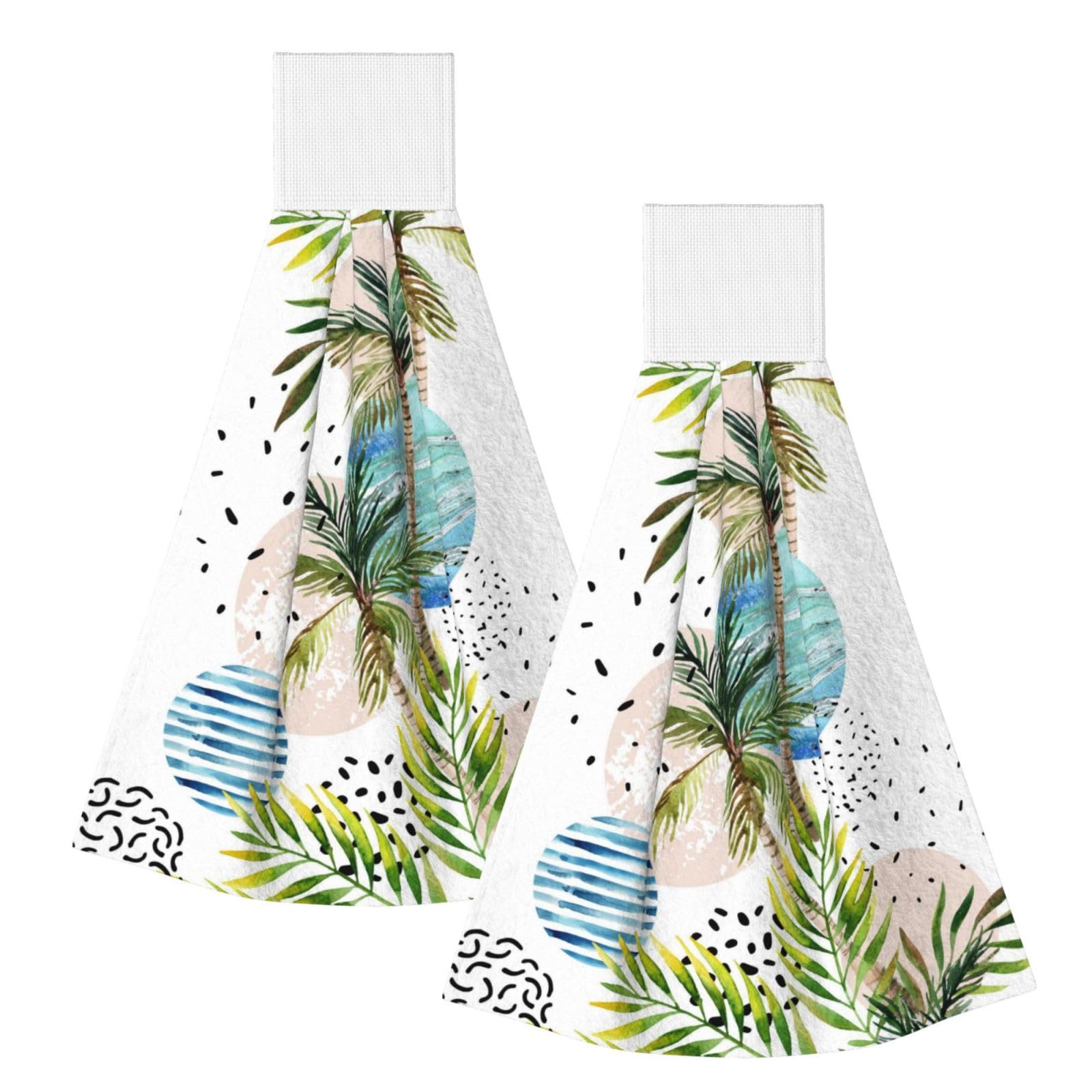 DOPKLNA Palm Tree Beach Tropical, 2 Pcs Hanging Coral Fiber Hand Towels for Bathroom, Absorbent Kitchen Towels
