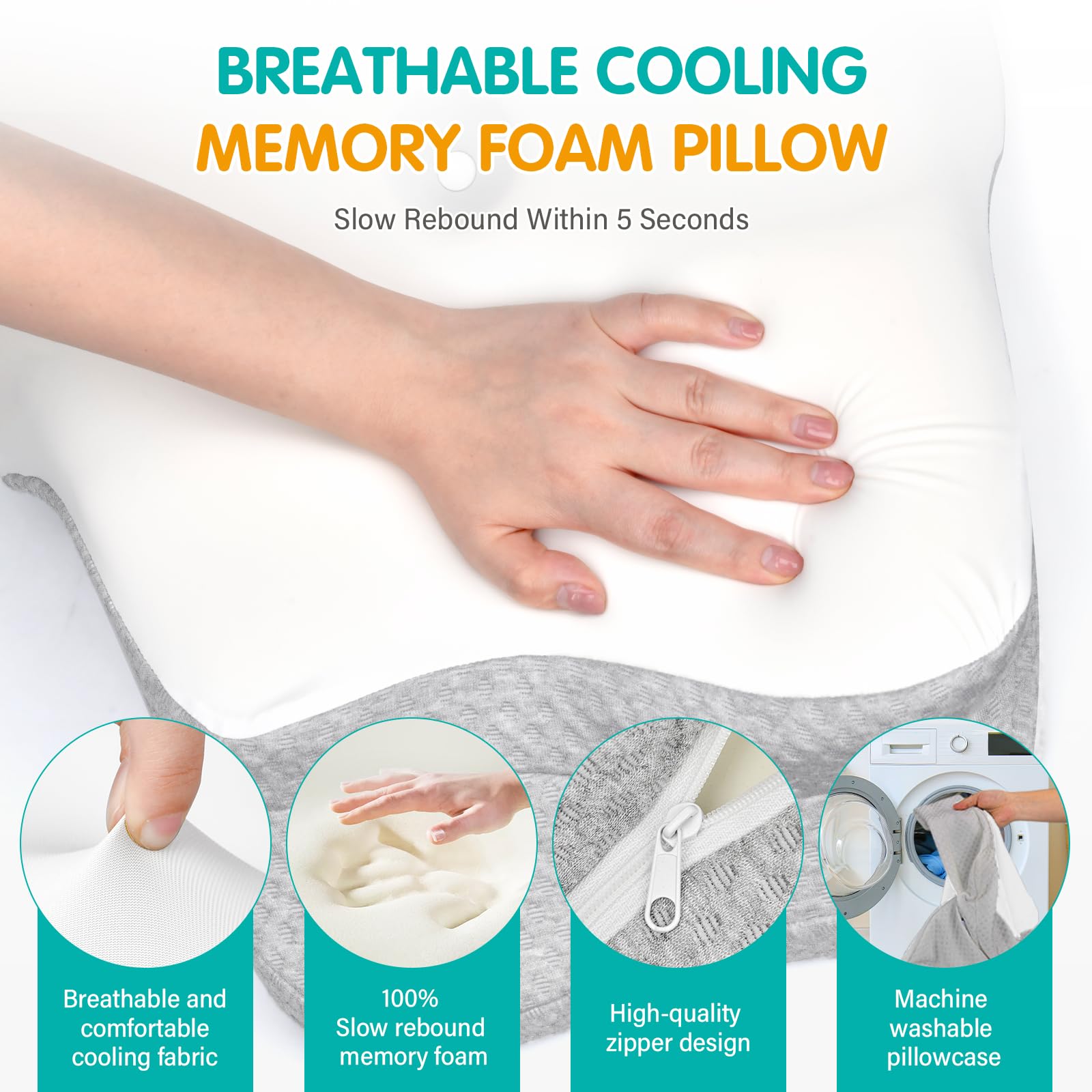 Ehomfory Cuscino Cervicale per Collo e Spalle, Cuscino in Memory Foam Sagomato, Cuscino Ergonomico con Supporto per il Collo per Chi Dorme di Lato, Schiena o Pancia in Giù