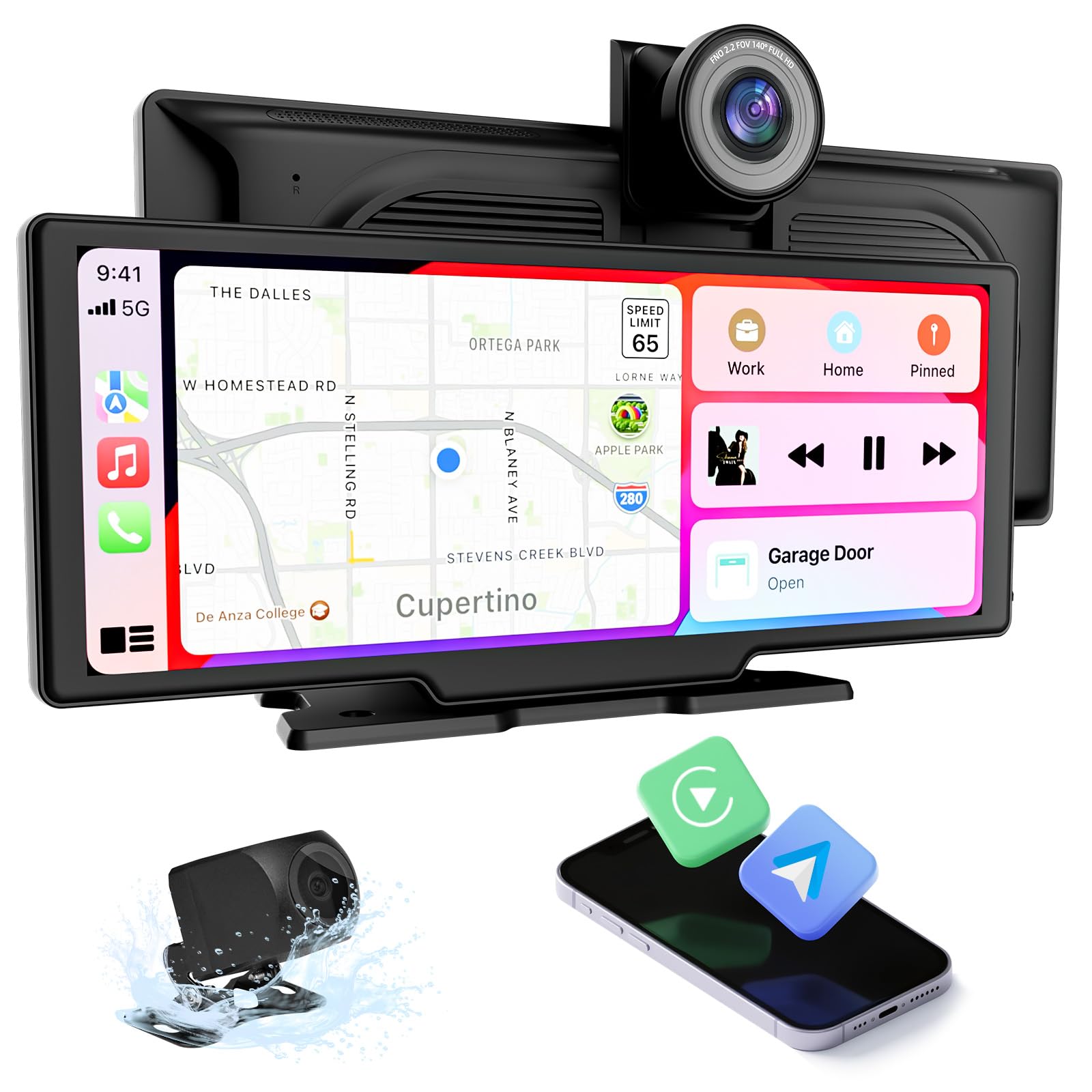 Schermo Portatile 10,26" Per Auto Con CarPlay Wireless, Android Auto, Dashcam 4K E Telecamera Posteriore 1080P