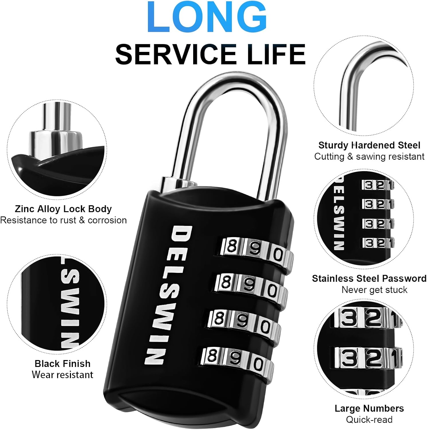 DELSWIN Combination-Padlock 4-Digit-Gym-Locker-Lock - 8 PCS Resettable Combo Lock for Toolbox School Employee Locker Weatherproof Travel Locks for Luggage Backpack Gate Shed