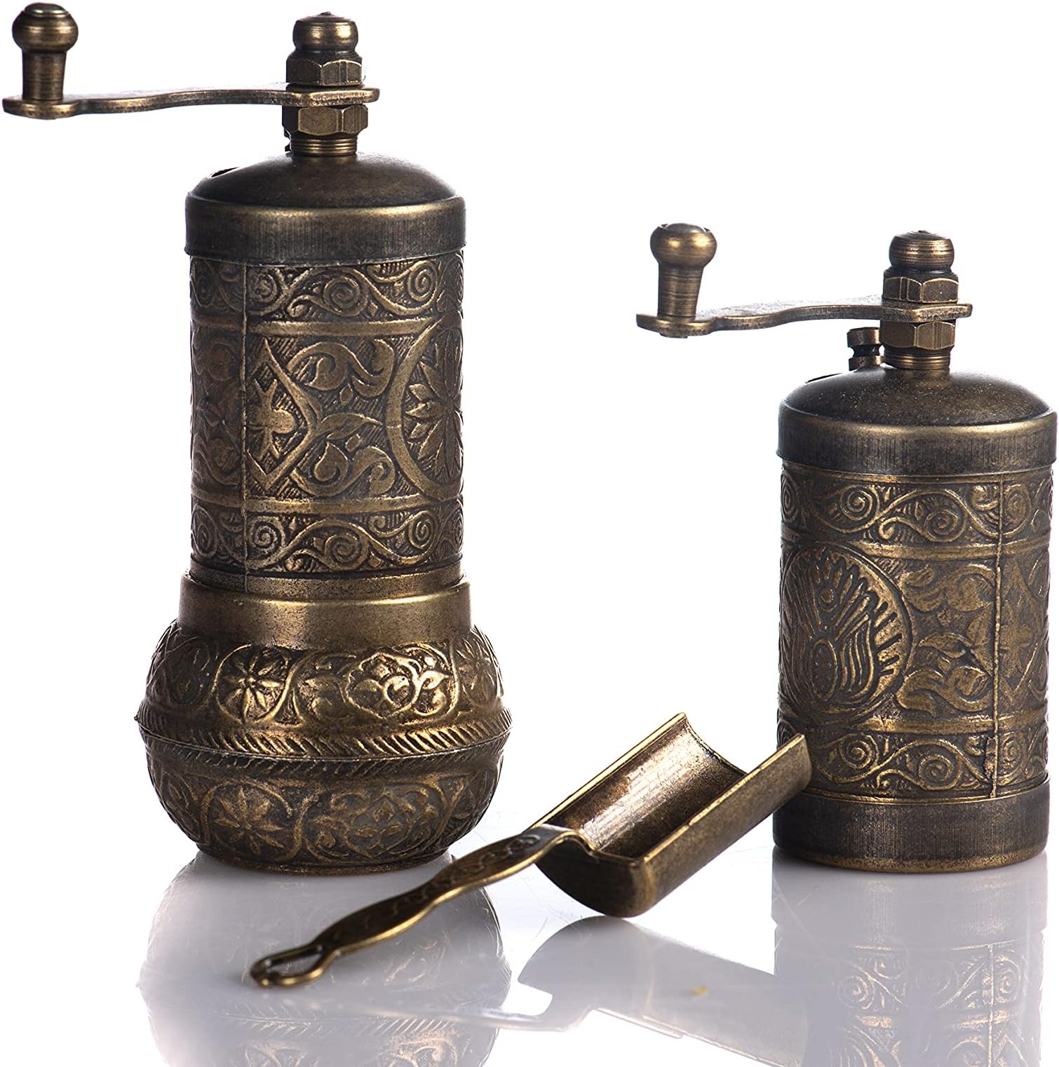 Grinder Set - Herb Grinder - Pepper Grinder Mill - Pepper Mill - Spice Grinder - Pepper Mill Grinder with Crank Handle - Spice Grinder Manual (Antique Gold)