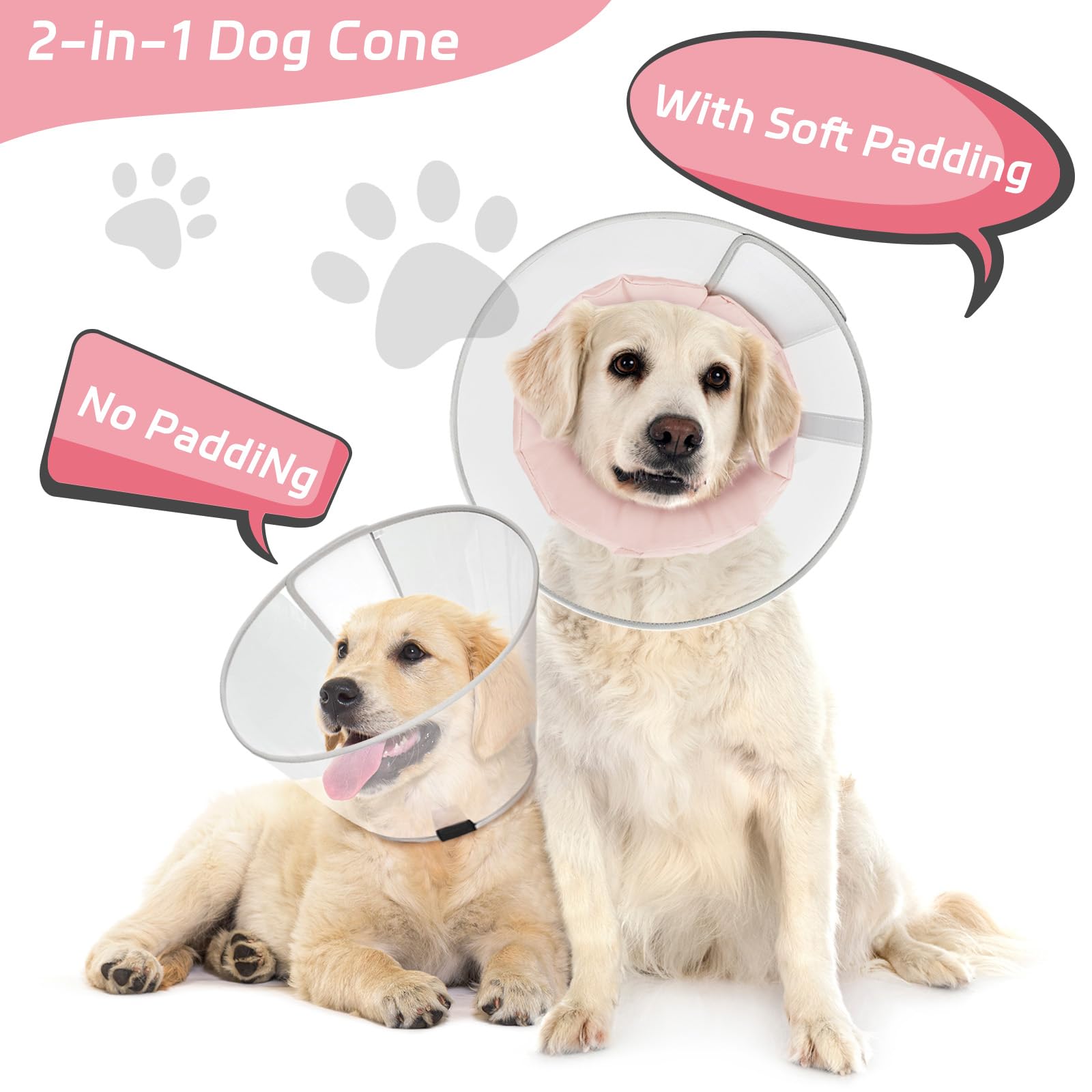 Supet Dog Cone Collar to Stop Licking with Soft Pad, Clear Elizabeth Recovery Collar after Surgery, Neutering, Injury - Image 2