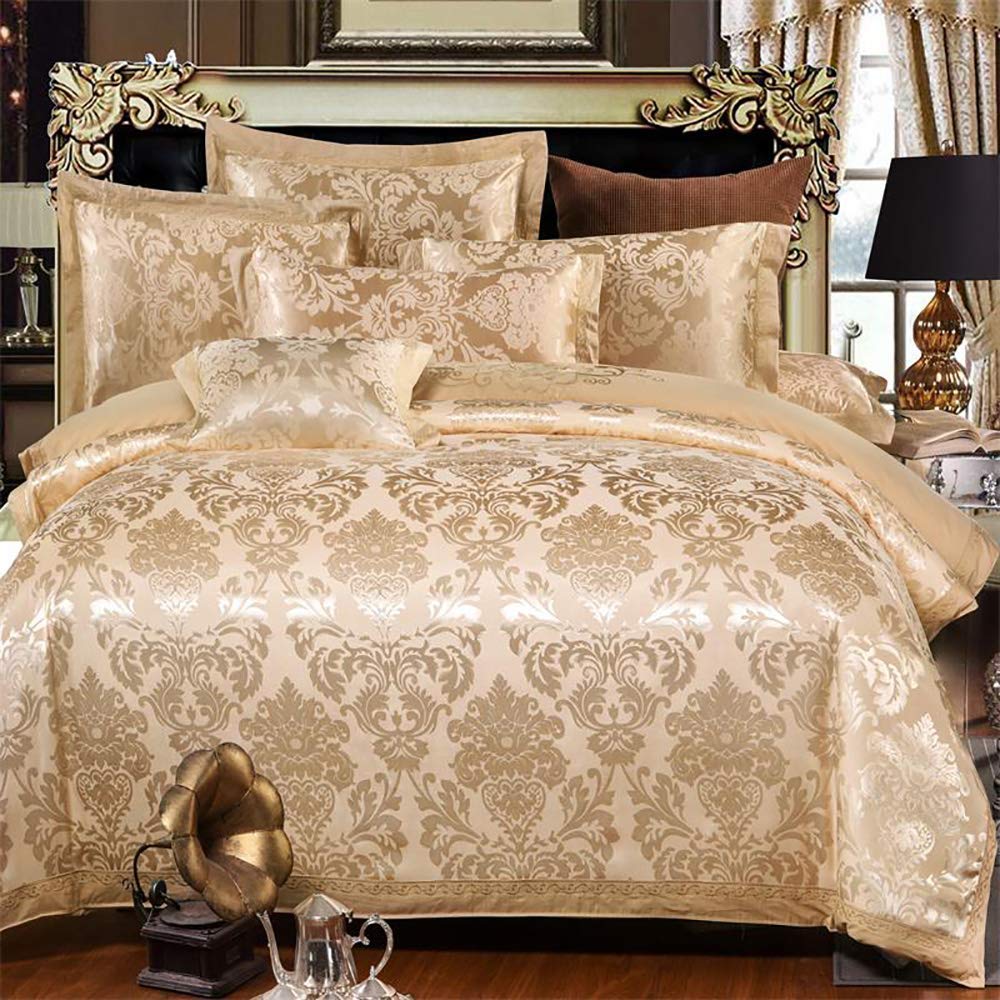 Bed Sheets Set Bedding Sets Double Size, Cotton Double Duvet Covers Set White, Bedding Set King Size Gold, Luxury Bedding Set Double Duvet Covers Set Silk Cotton Luxury Satin Jacquard Twin King Size (