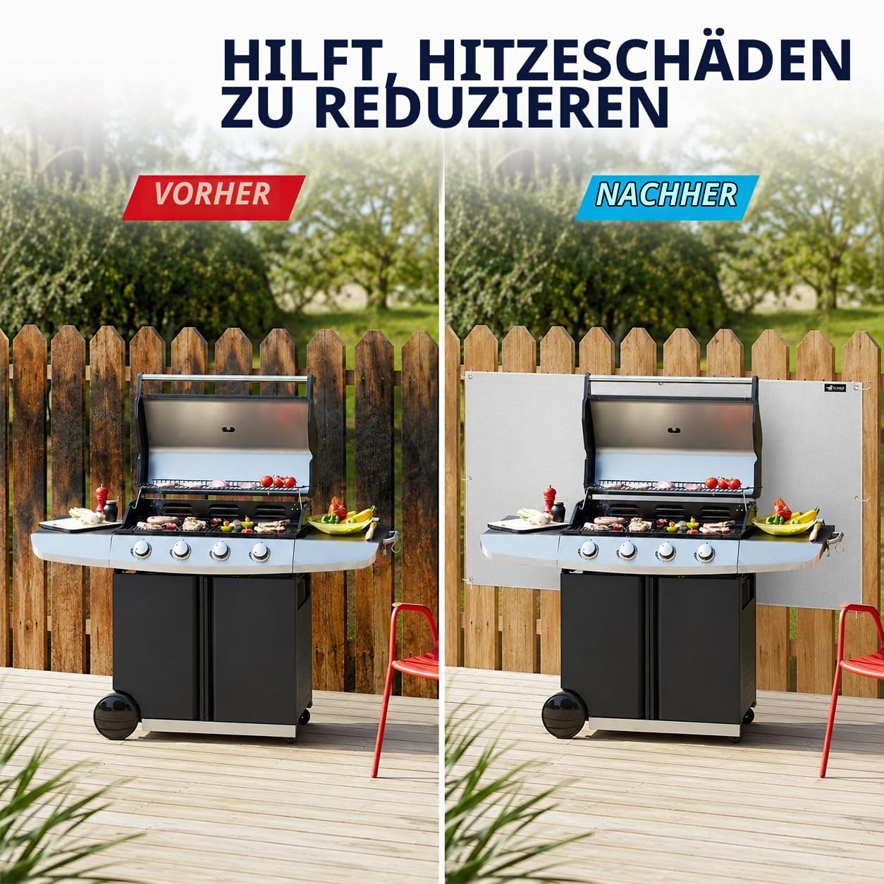FLASLD Aluminium-Hitzeschutzmatte für Grill, Herd, Ofen und Kühlschrank, feuerfeste Abdeckung und Bildschirmschutz für Deckgeländer vor Grill (101,6 x 121,9 cm)