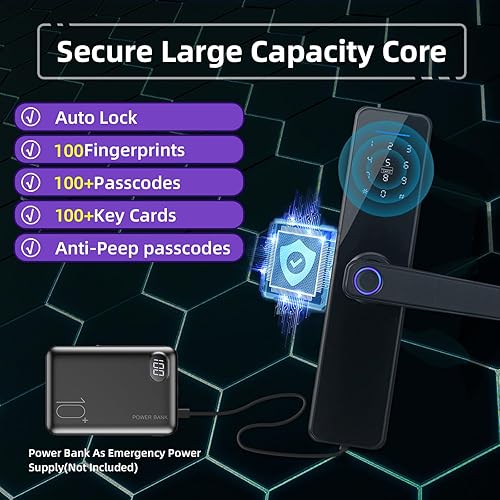 Miniatura 6 de Cerradura de puerta de entrada sin llave inteligente con manija, cerrojo de bloqueo de huellas dactilares, cerrojo de bloqueo automático con