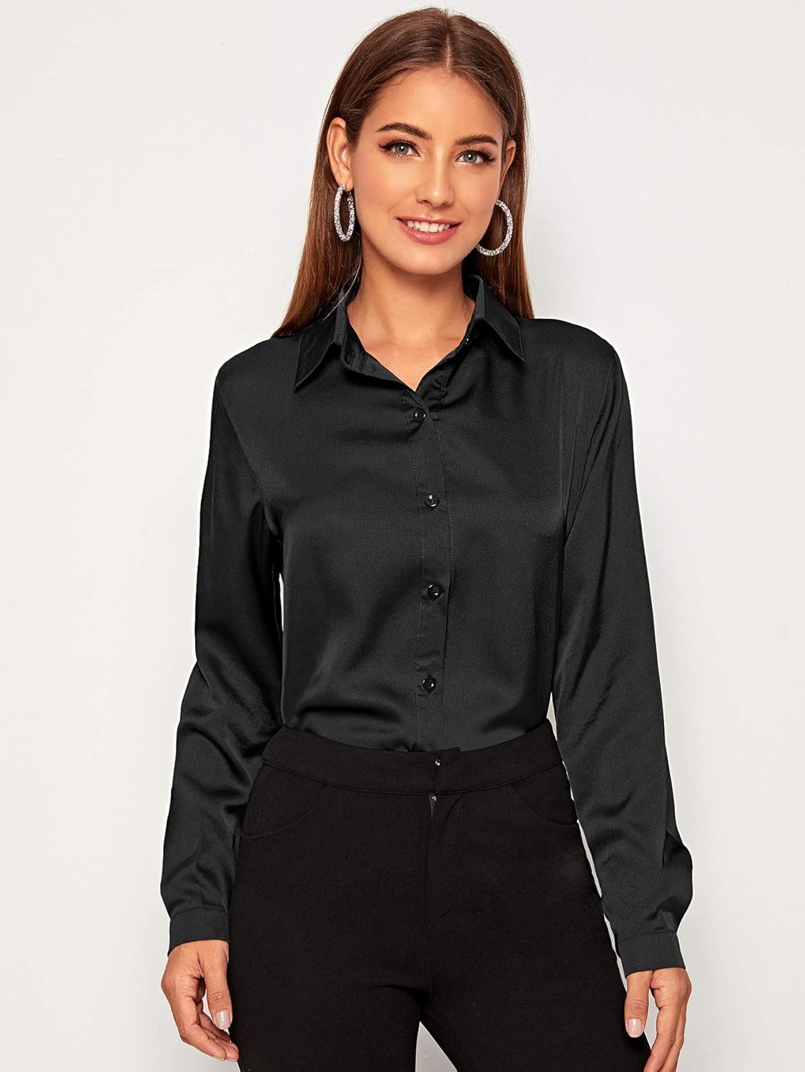 Womens black button up work shirt Clearance
