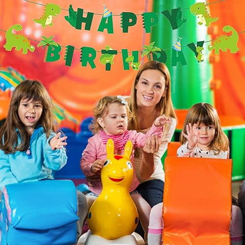 Vista 5 de Cartel de cumpleaños de dinosaurio, decoraciones de fiesta temática de dinosaurios para fiestas de cumpleaños de niños, baby shower Verde,A,Negro