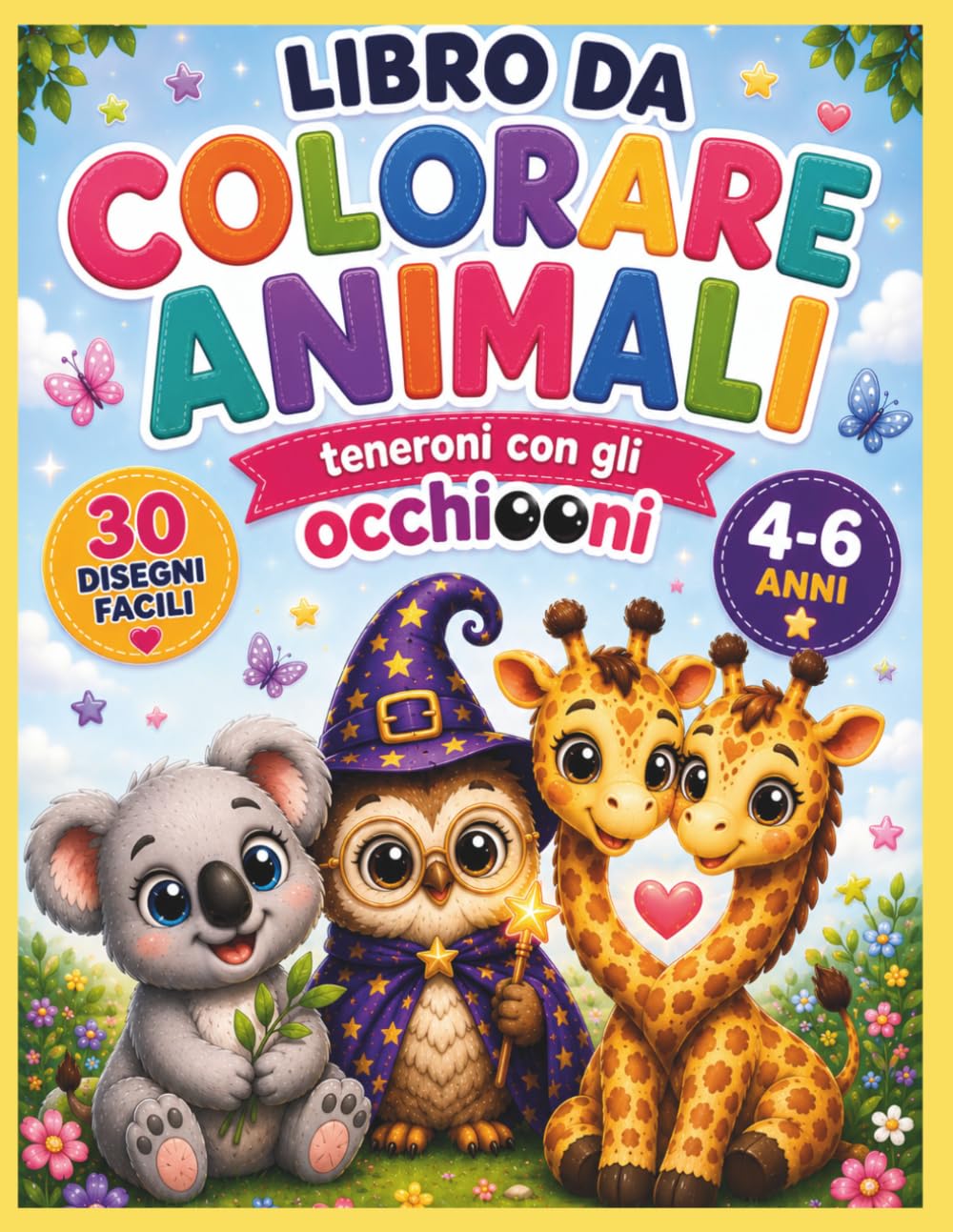 Animali Teneroni con gli Occhioni: Libro da colorare per bambini 4-6 anni con 30 disegni facili e divertenti