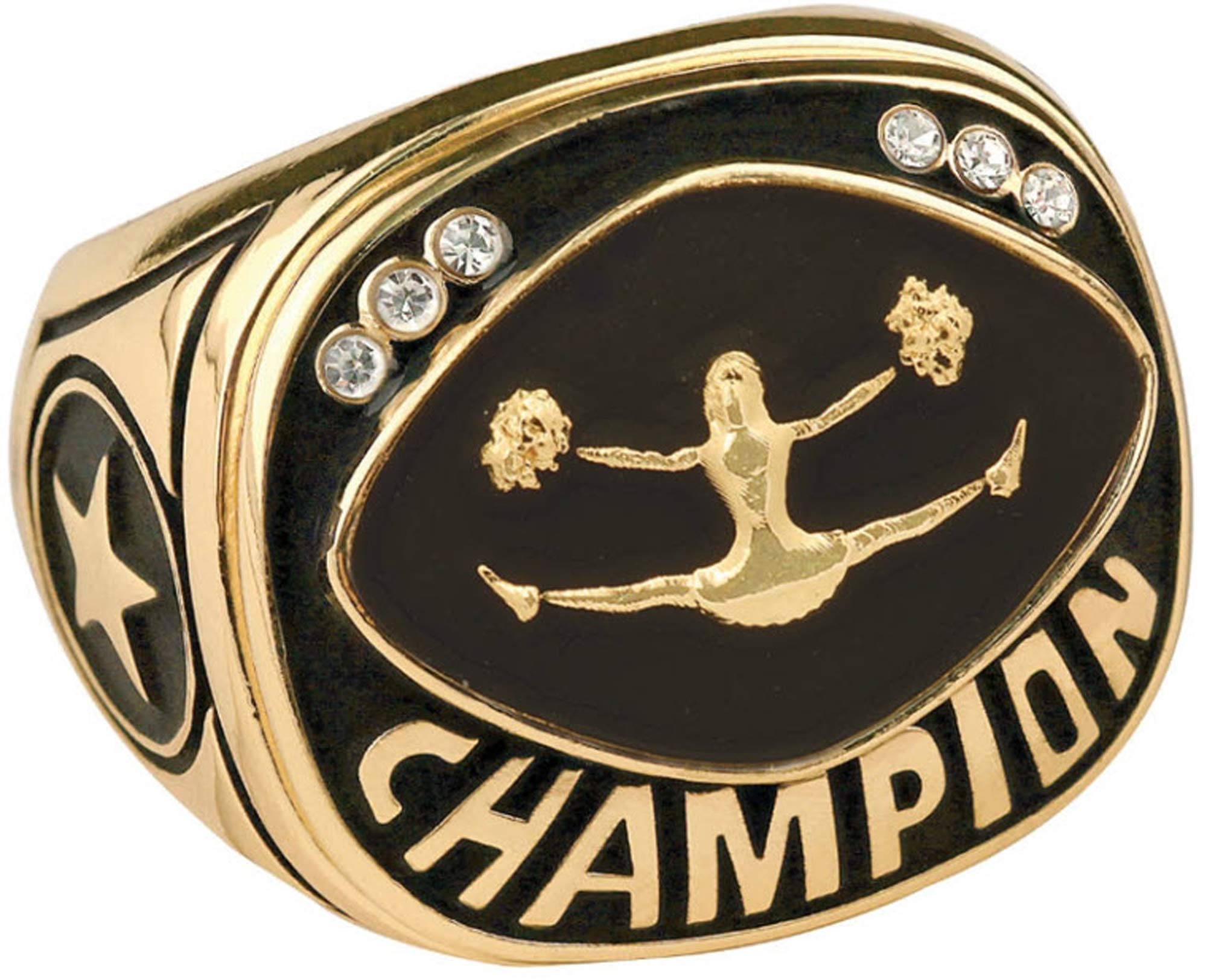 Express Medals Champion Cheerleading Trophy Ring in Sizes 6 to 15 with Award Display Stand Case and Neck Display Ball Style Chain 15