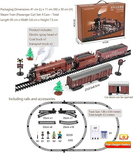 Miniatura 2 de Juego de tren eléctrico con control remoto para adultos, aleación de metal, juguetes de tren de Navidad, locomotora de vapor, carruajes de