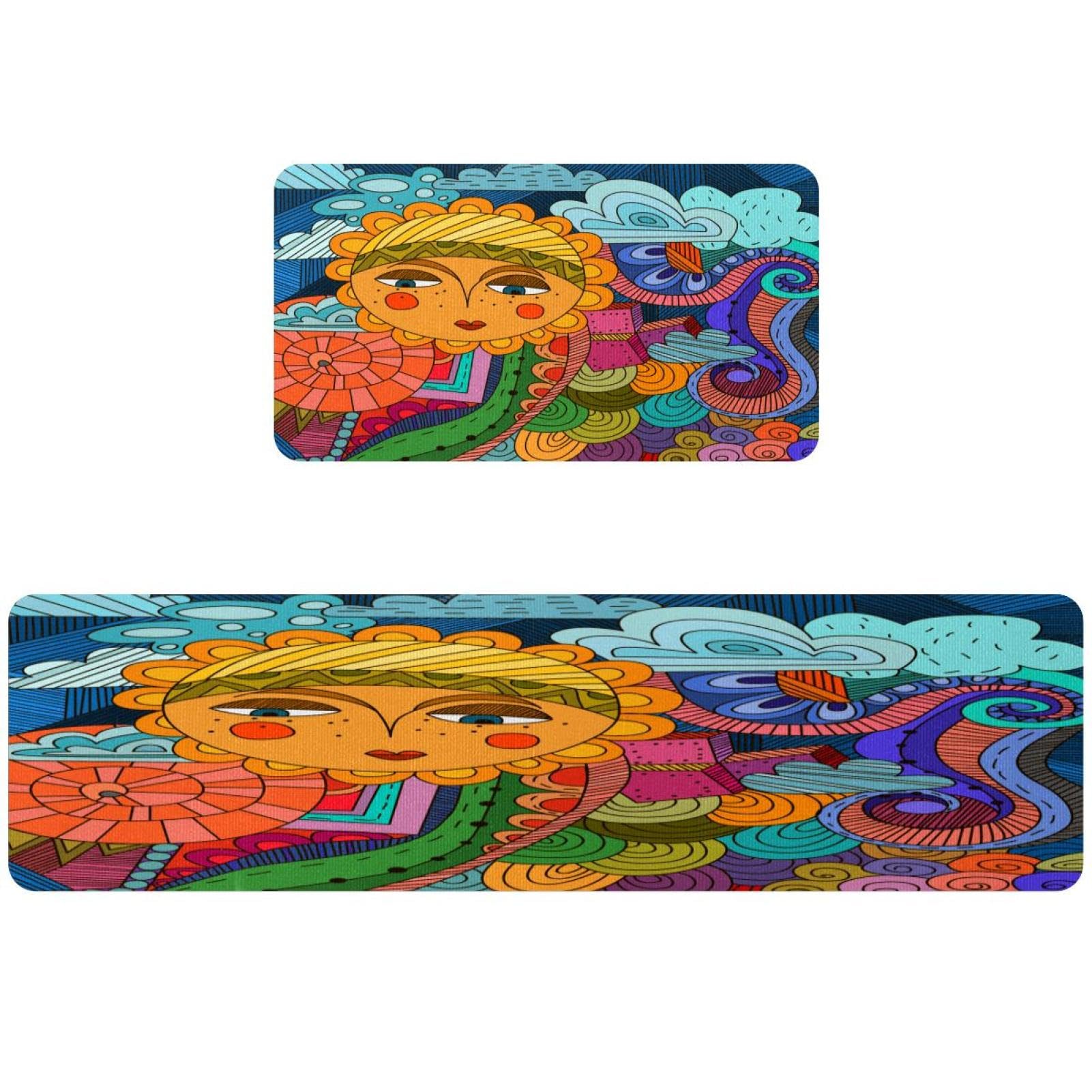 Tapis de cuisine abstrait soleil lot de 2 tapis antidérapants lavables pour buanderie