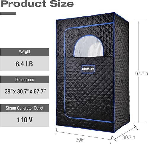 Miniatura 7 de HIGOSPRO Portable Full Size Steam Sauna, Lightweight Steam Saunas for Home Spa, FCC Certified 2.6L & 1000W Steam Generator, 90 Minute Timer, Indoor