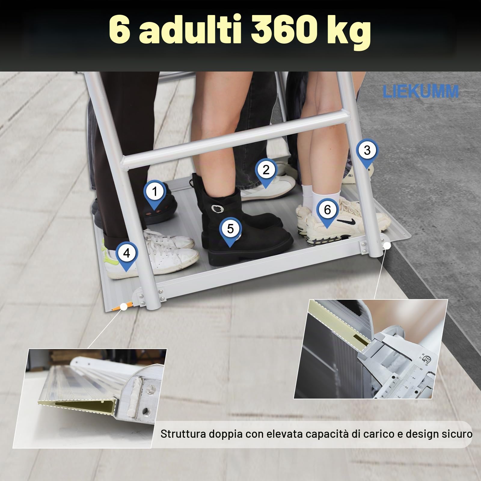 LIEKUMM Rampa per sedia a rotelle in alluminio, 91 x 91 cm, con corrimano (80 cm di altezza), capacità 300 kg, per casa, gradini, scale, marciapiedi, apertura della porta per sedie a rotelle, scooter