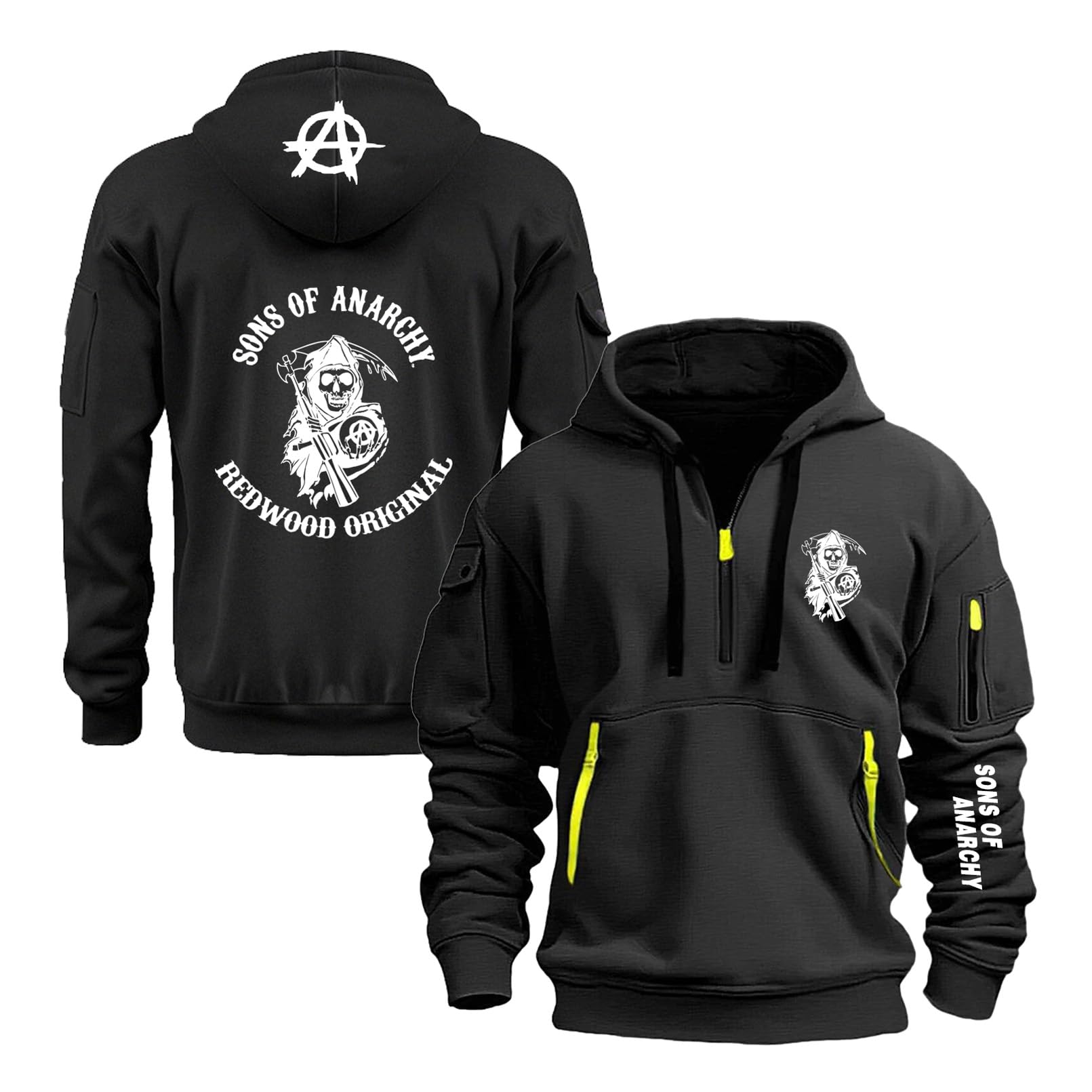 LPPALsjd Mens Print Hoodie for A.na.rc.h.y S.on.s Half Zip Jacket Long Sleeve Jumpers Sweatshirts Hooded Sportswear Spring Autumn Hoody Outwear Tops-HeiS||XL