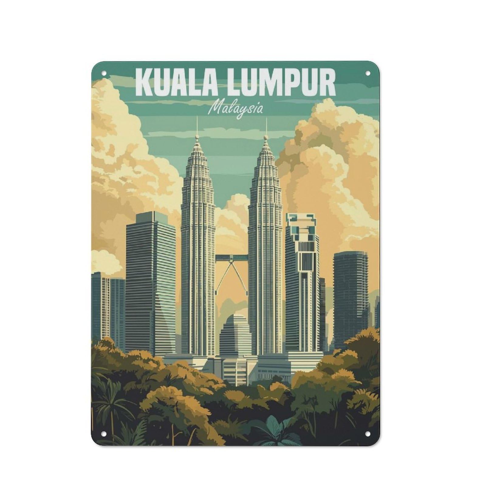 Junmoney Style-5 Kuala Lumpur Travel Farmhouse Metal Sign 40X30cm, Rustic Country Wall Plaque For Farmhouse Kitchen, Pantry Or Dining Area