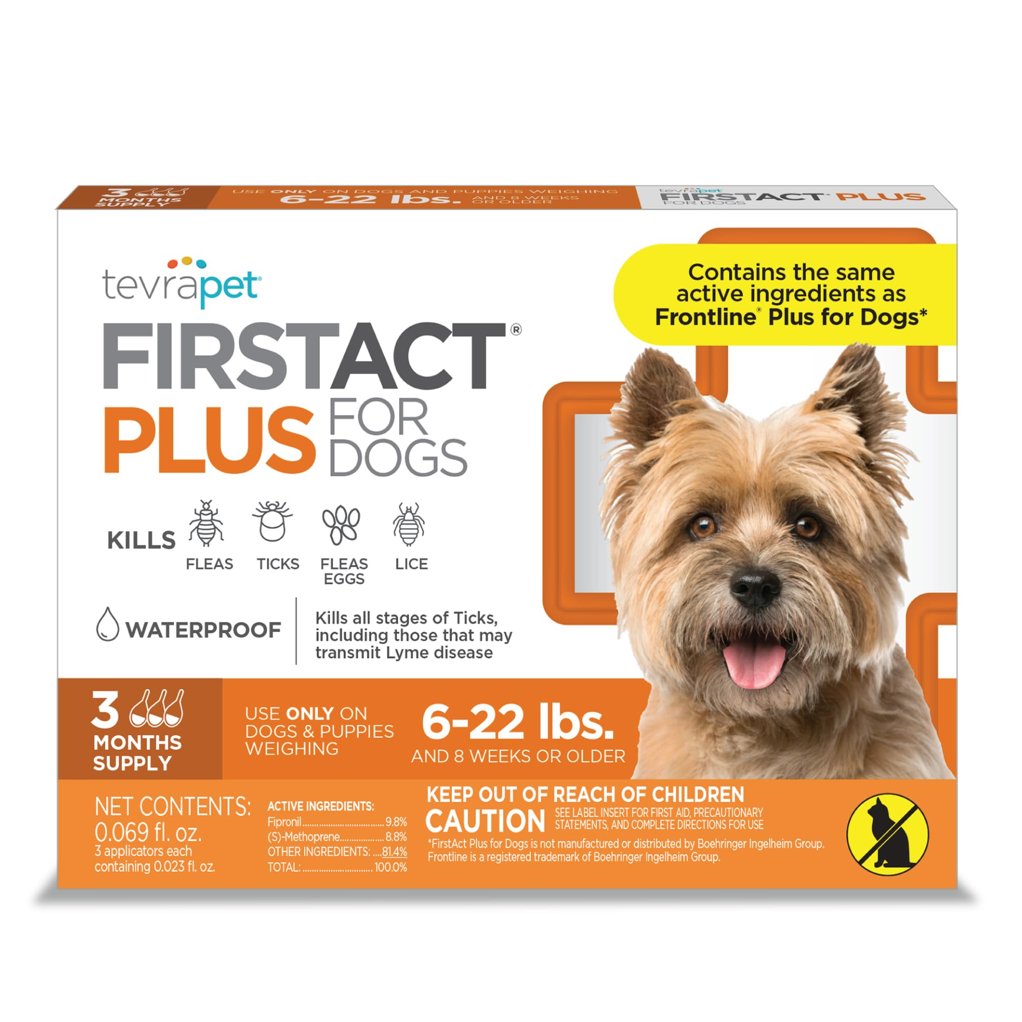 FirstAct Plus Flea Treatment for Dogs, Small Dogs 6-22 lbs, 3 Doses, Same Active Ingredients as Frontline Plus Flea and Tick Prevention for Dogs