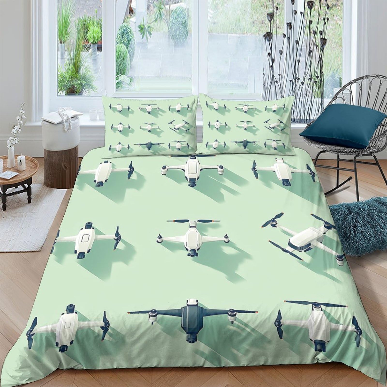Ctjqhvkz Style-3 3D Printed Airplane Pattern Fitted Sheet Microfiber Soft Anti-Slip Green Aircraft Bed Cover For Bedroom Guestroom Decor Single（135X200cm）