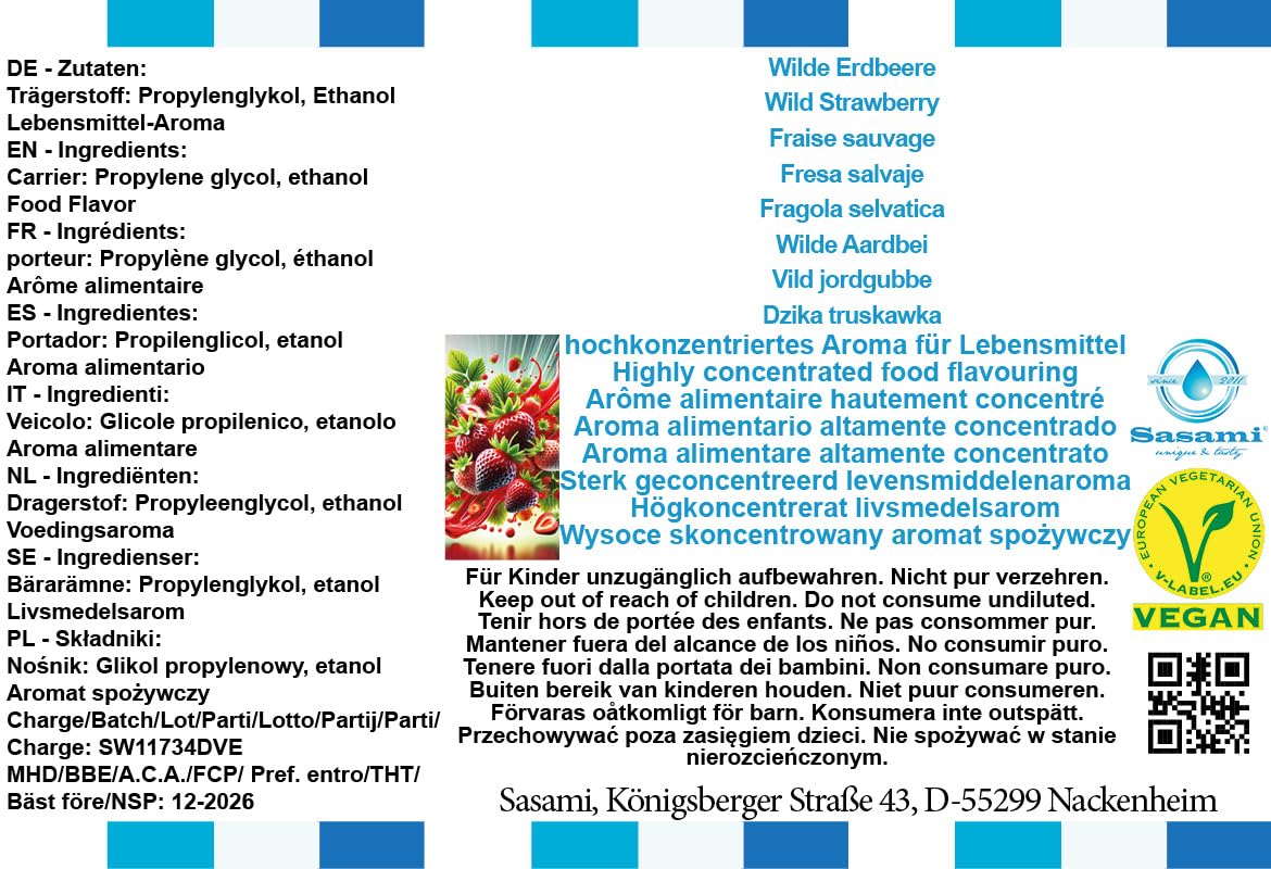 Fragola selvatica aroma concentrato - vegano - Sasami - 100ml