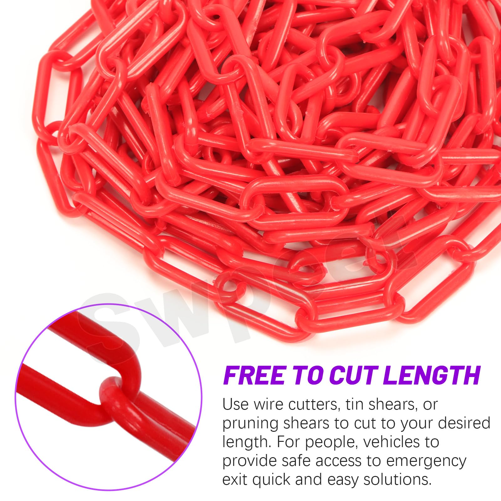 Swpeet Valla de Eslabones de Cadena de Plástico, Barrera para Control de Multitudes, Tráfico, Línea de Espera Rojo 21Pcs 5M x 6mm