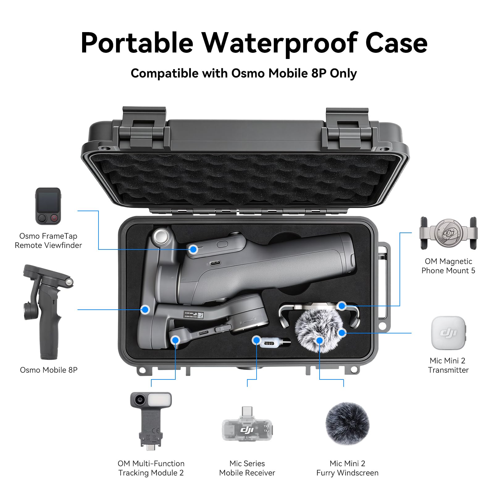 FPVtosky Osmo Mobile 8P Hartschalenkoffer, Wasserdichter Tragbarer Eva Koffer für DJI Osmo Mobile 8P Gimbal-Stabilisator Kreativ Combo für Reisen/Camping/Outdoor-Fotografie[Nur Koffer]