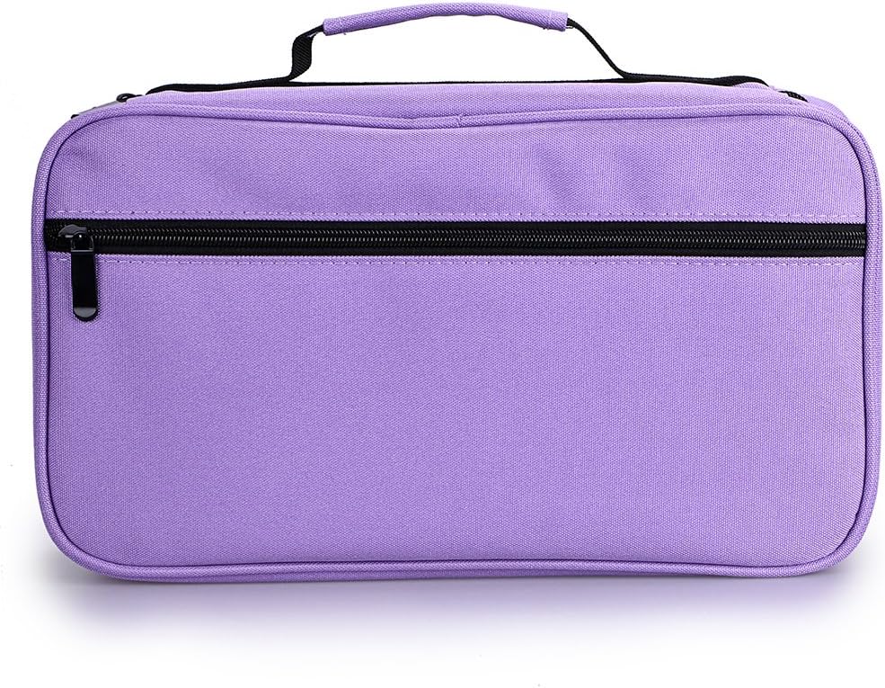 BTSKY Art Marker Carrying Case Lipstick Organizer-60 Slots Canvas Zippered Storage for Touch Spectrum Noir Paint Sharpie Markers, Empty Wallet Only (Purple)